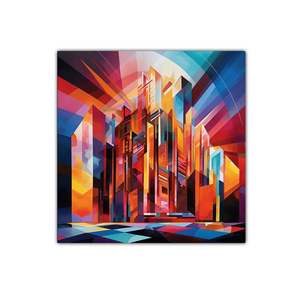 Cuadro abstracto con arquitectura vibrante y colorida — imagen principal