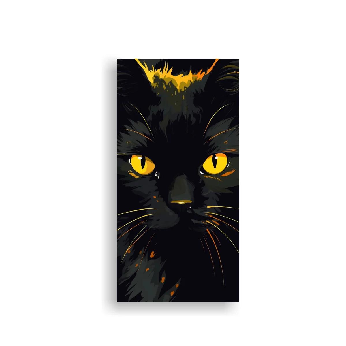 Cuadro gato negro de ojos amarillos con mancha dorada