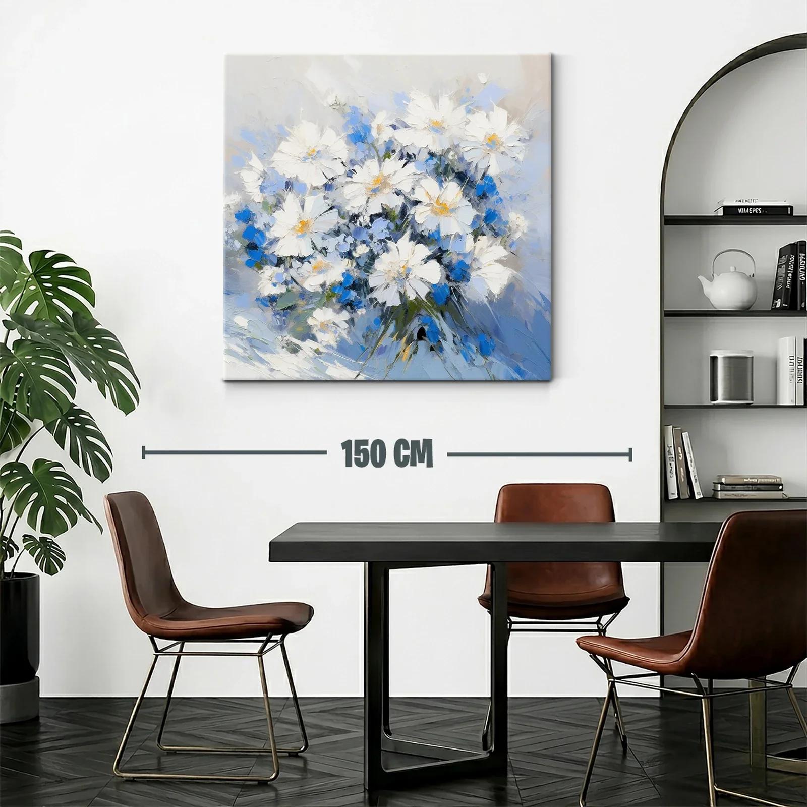 Elegante cuadro con ramo de flores blancas y azules suaves — miniatura 2