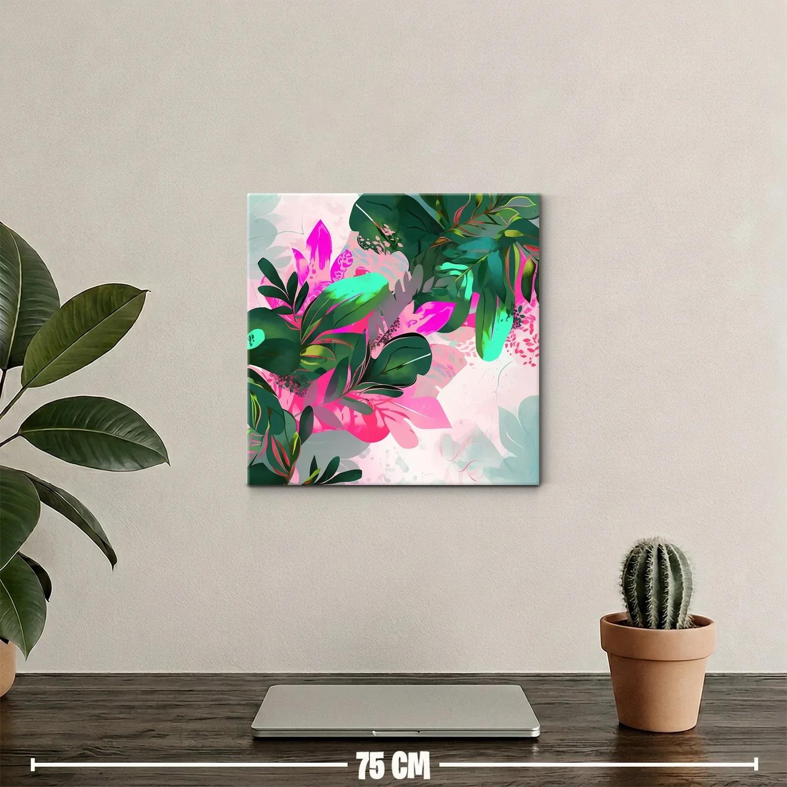 Composición botánica vibrante con hojas verdes y rosas — miniatura 2
