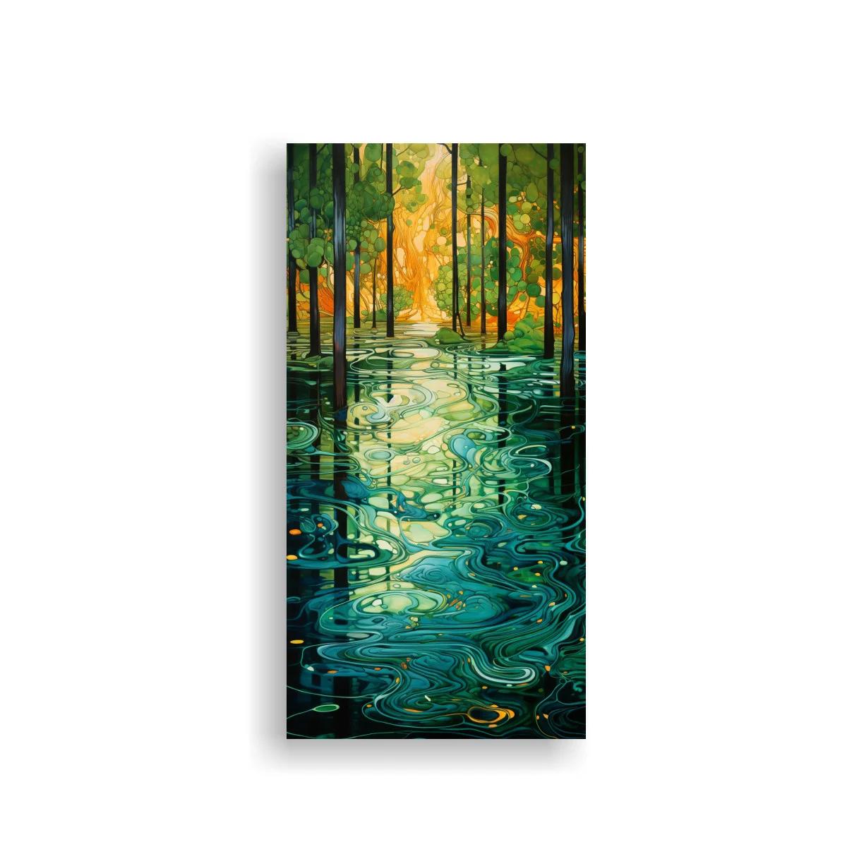 Cuadro bosque inundado con reflejos dorados