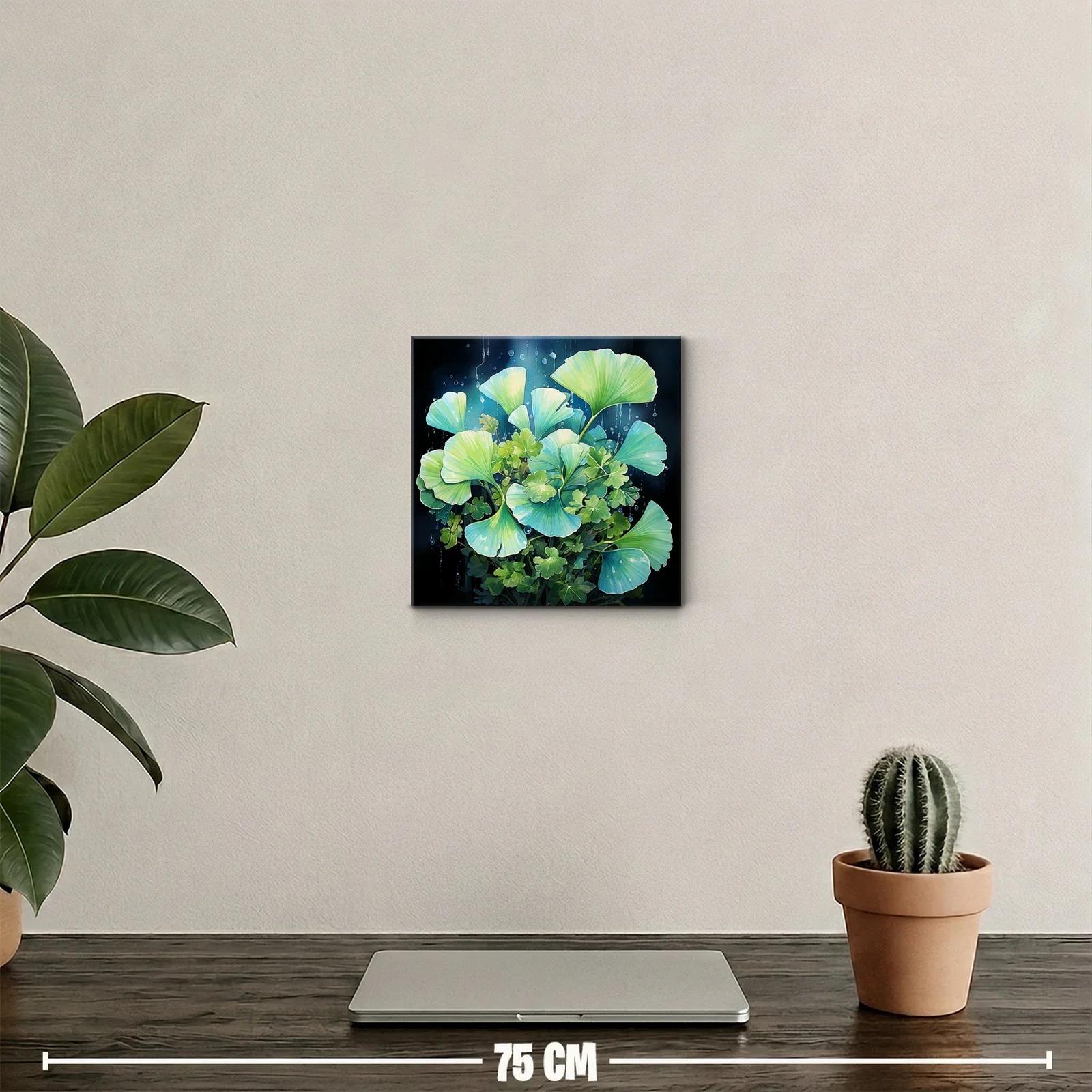 Cuadro decorativo con hojas vibrantes en tonos verdes y azules — miniatura 2