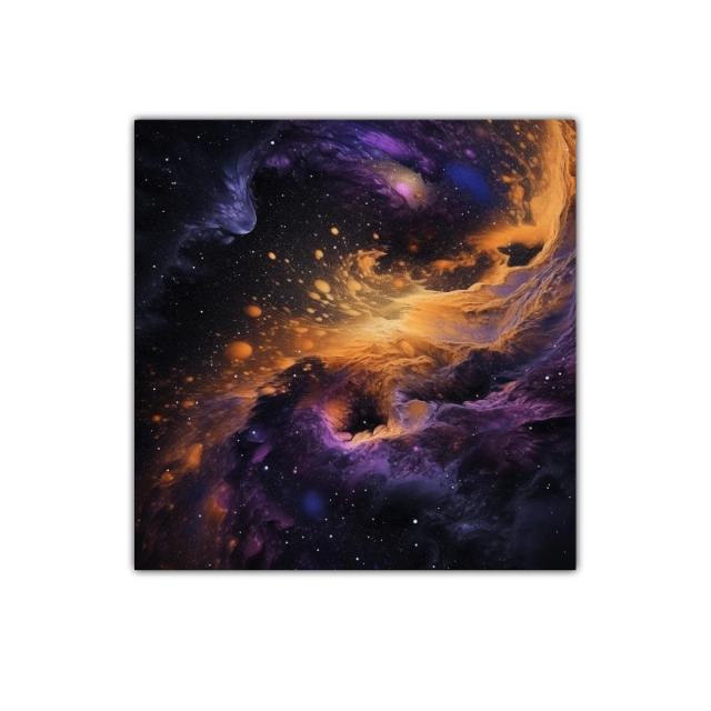 Explosión de galaxias con tonos violetas y dorados