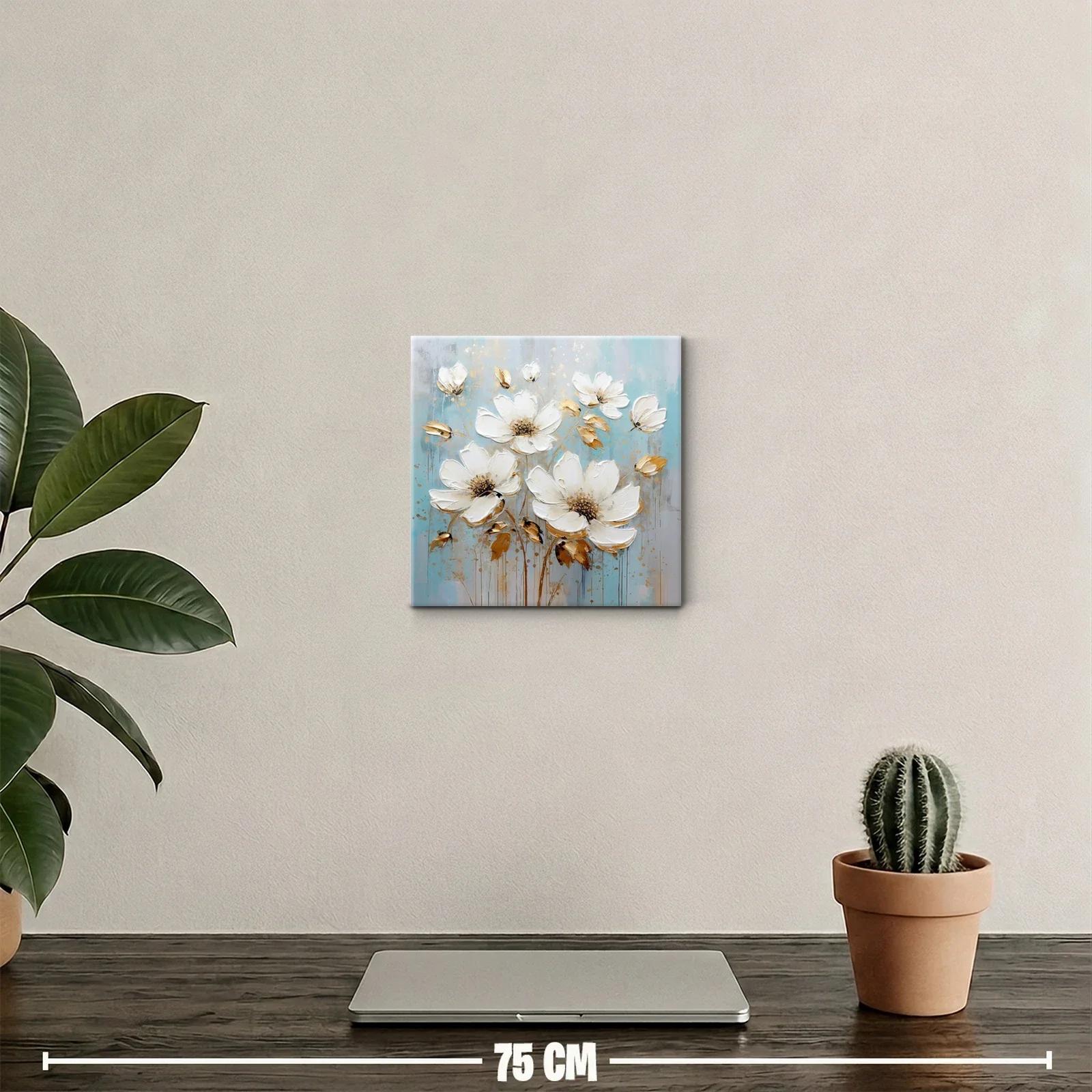 Cuadro floral con flores blancas y detalles dorados — miniatura 2