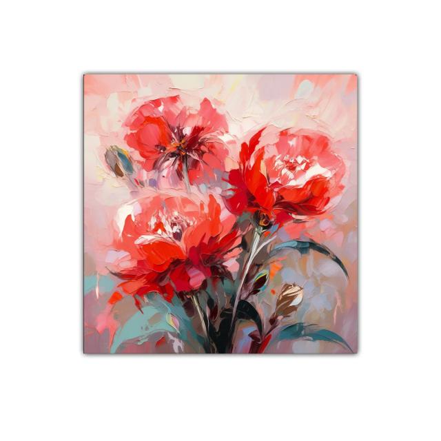 Cuadro decorativo con flores rojas vibrantes y fondo suave