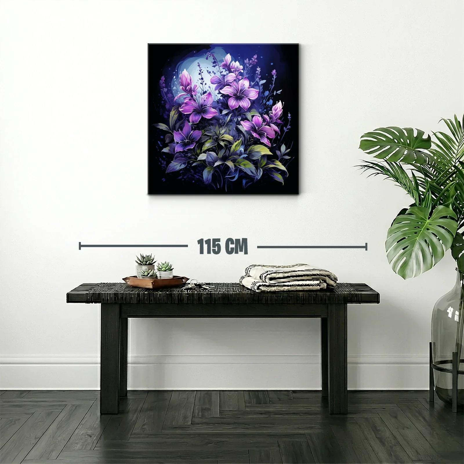 Cuadro floral con lirios violetas en fondo oscuro y luz mágica — miniatura 2