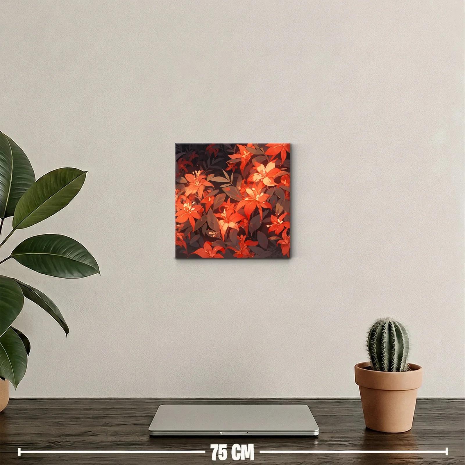 Cuadro de flores vibrantes en tonos cálidos y oscuros — miniatura 2