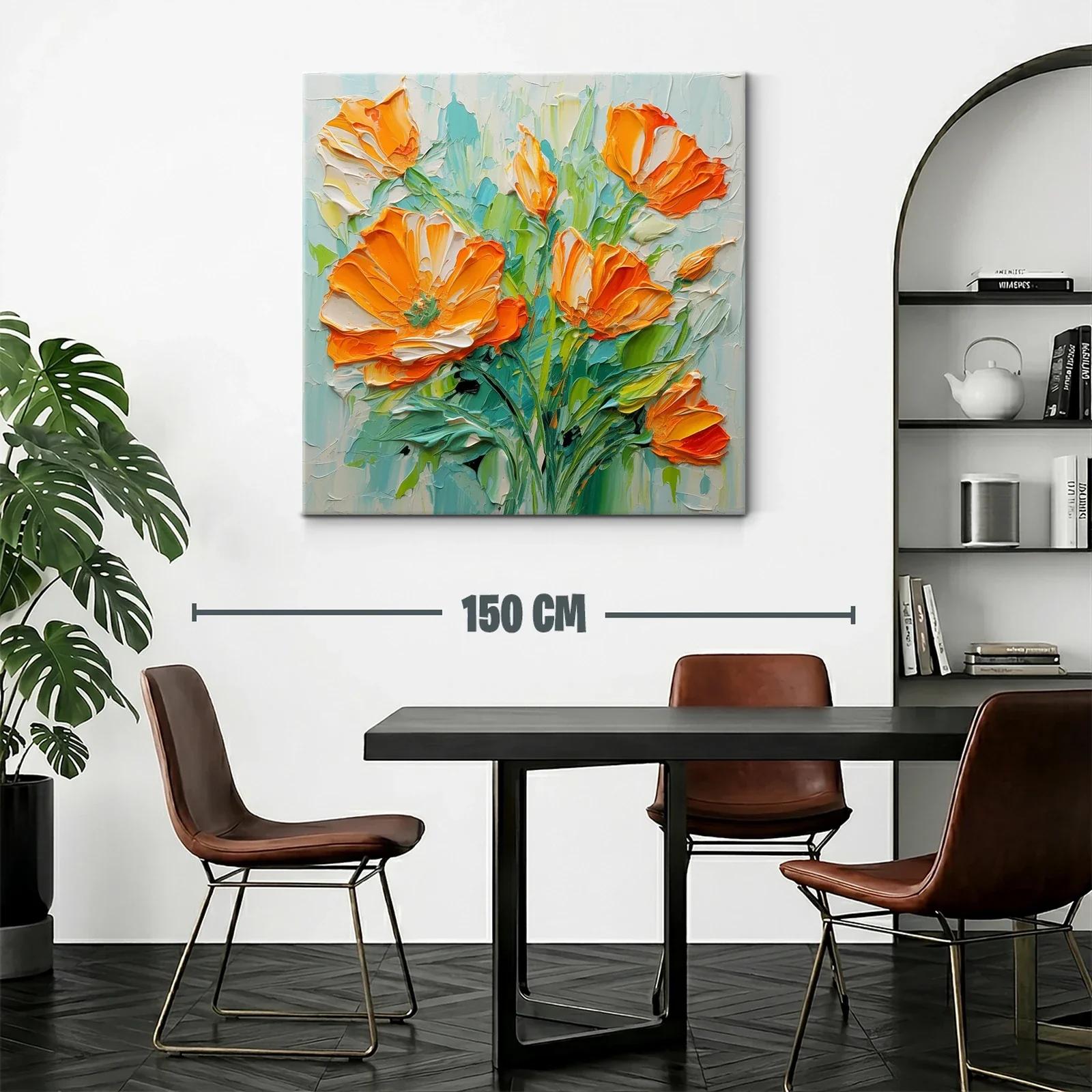 Cuadro con vibrantes flores naranjas y verdes frescos — miniatura 2