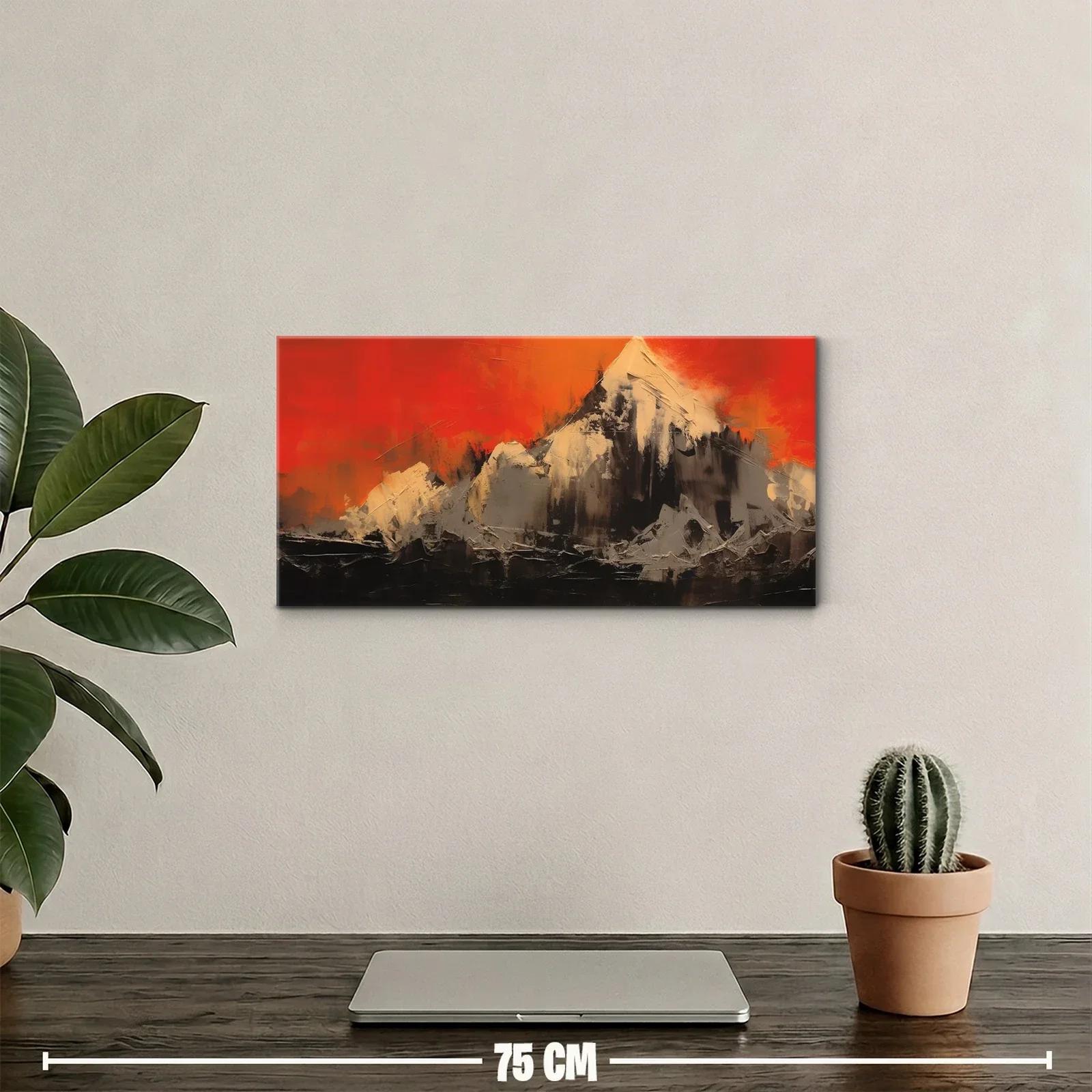 Cuadro montañas nevadas con cielo rojo intenso — miniatura 2