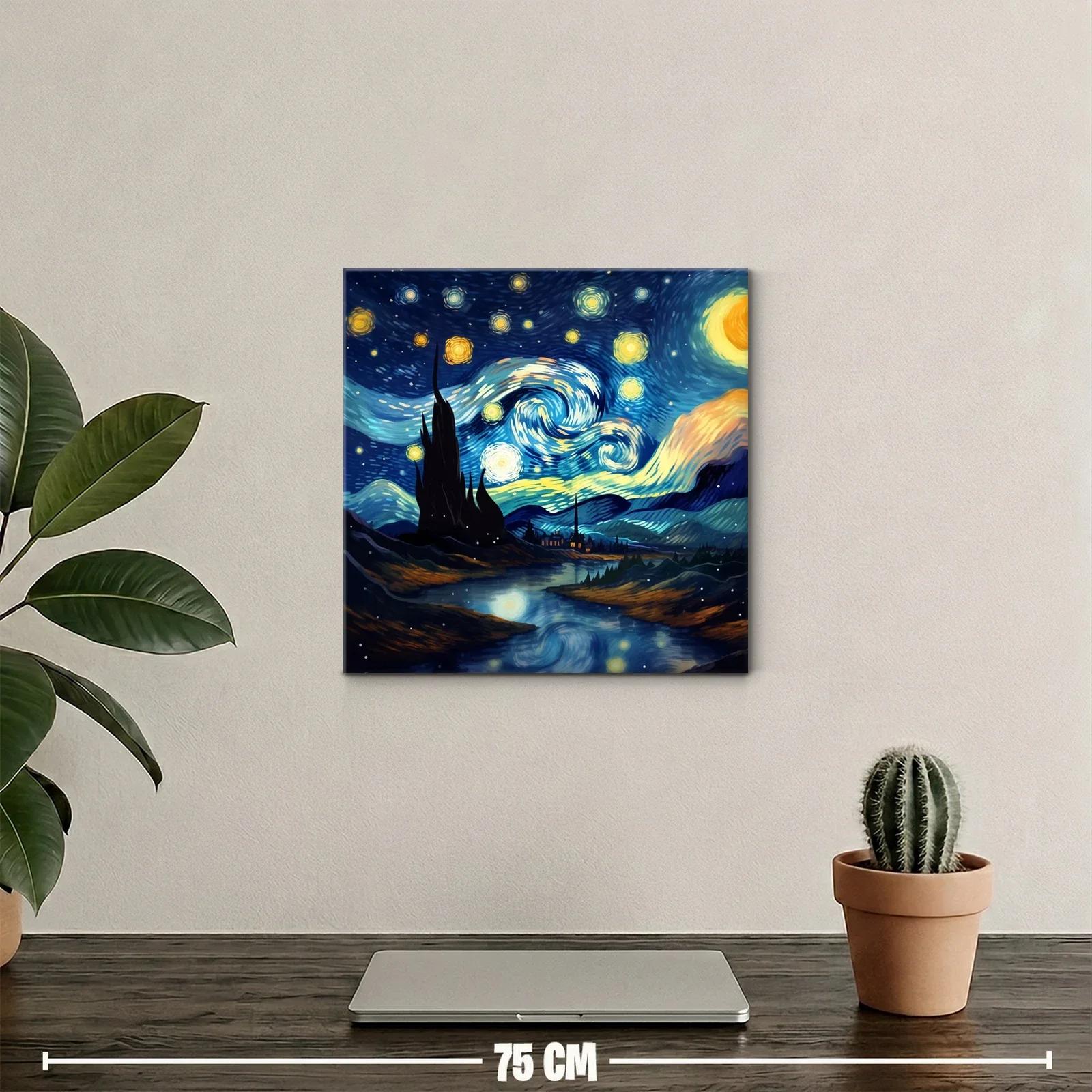 Paisaje nocturno con cielo estrellado vibrante y río reflejante — miniatura 2