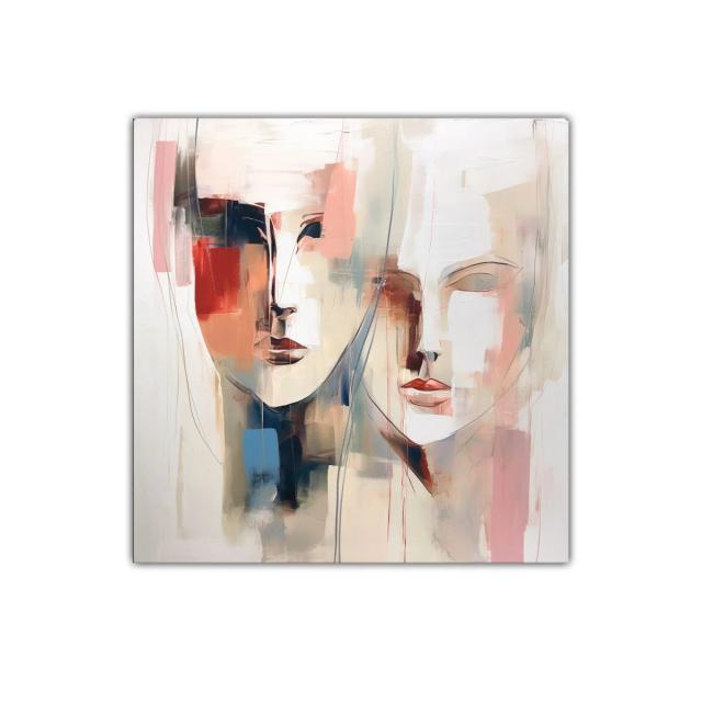 Cuadro decorativo rostros abstractos en tonos cálidos y suaves