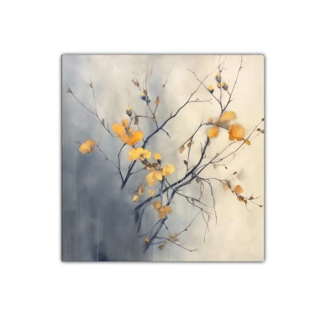 Cuadro decorativo ramas con flores en tonos cálidos y grises