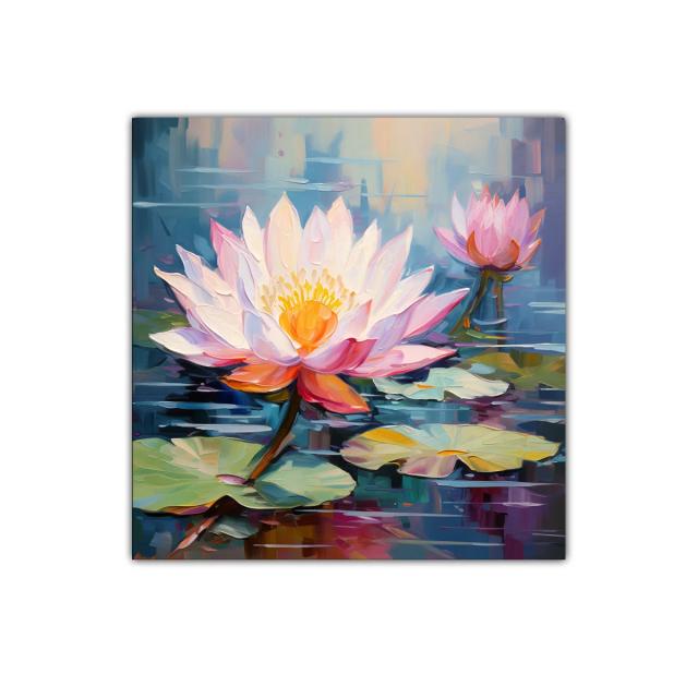 Flores de loto con pétalos vibrantes sobre el agua tranquila