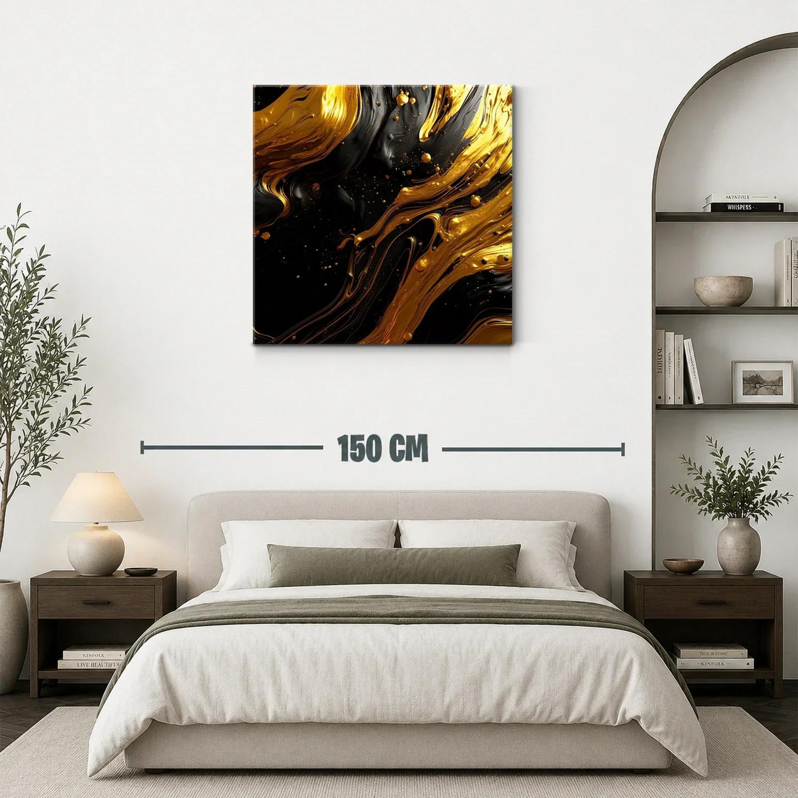 Composición abstracta en dorado y negro con textura fluida — miniatura 3