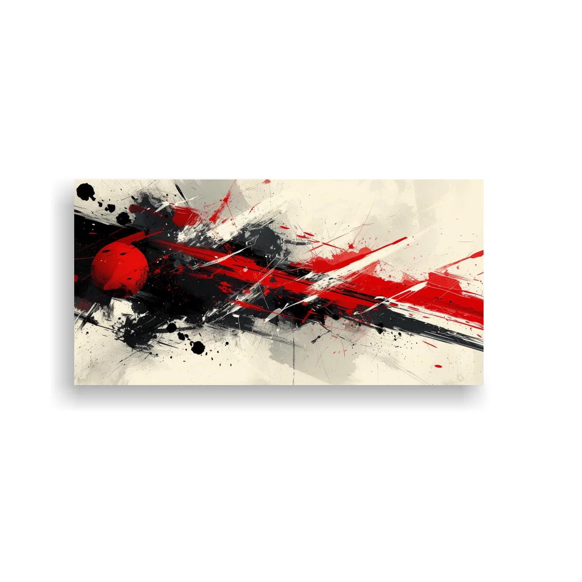 Cuadro abstracto rojo y negro con diagonales enérgicas