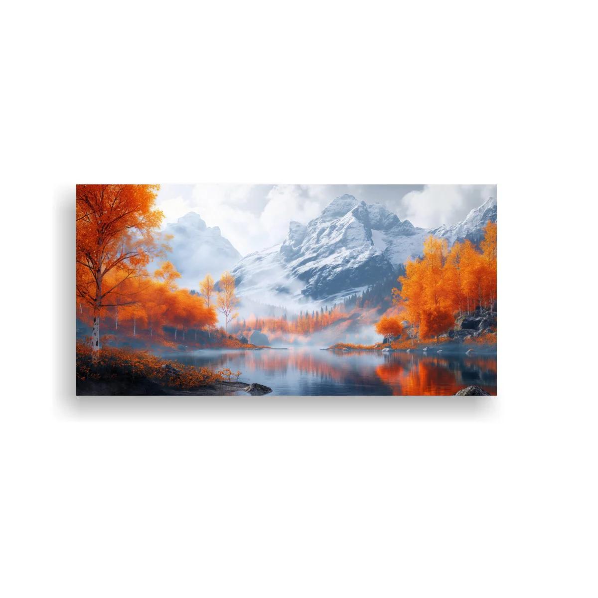 Cuadro lago de montaña con árboles naranjas — imagen principal