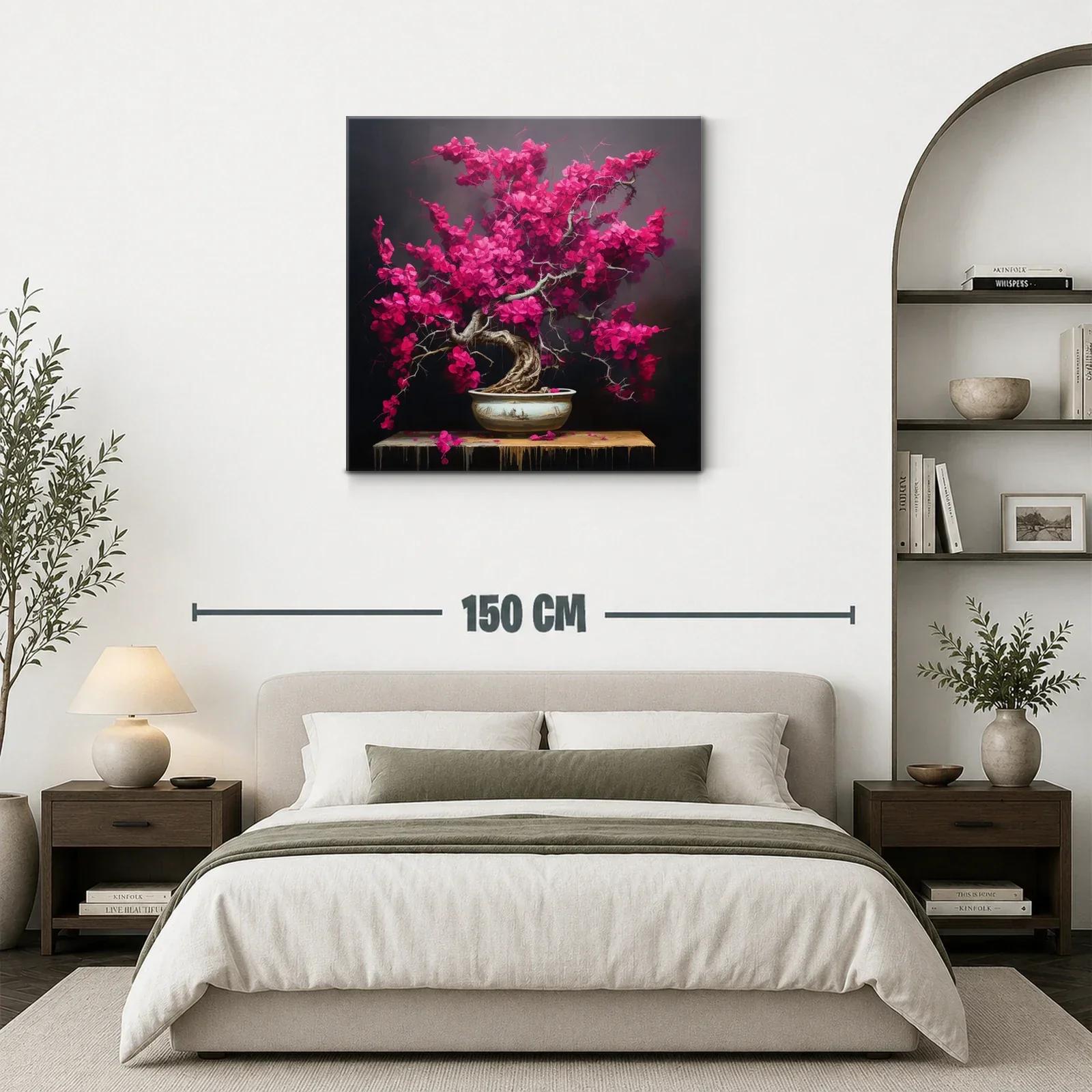 Bonsái con flores vibrantes en tonos fucsia y fondo oscuro — miniatura 3