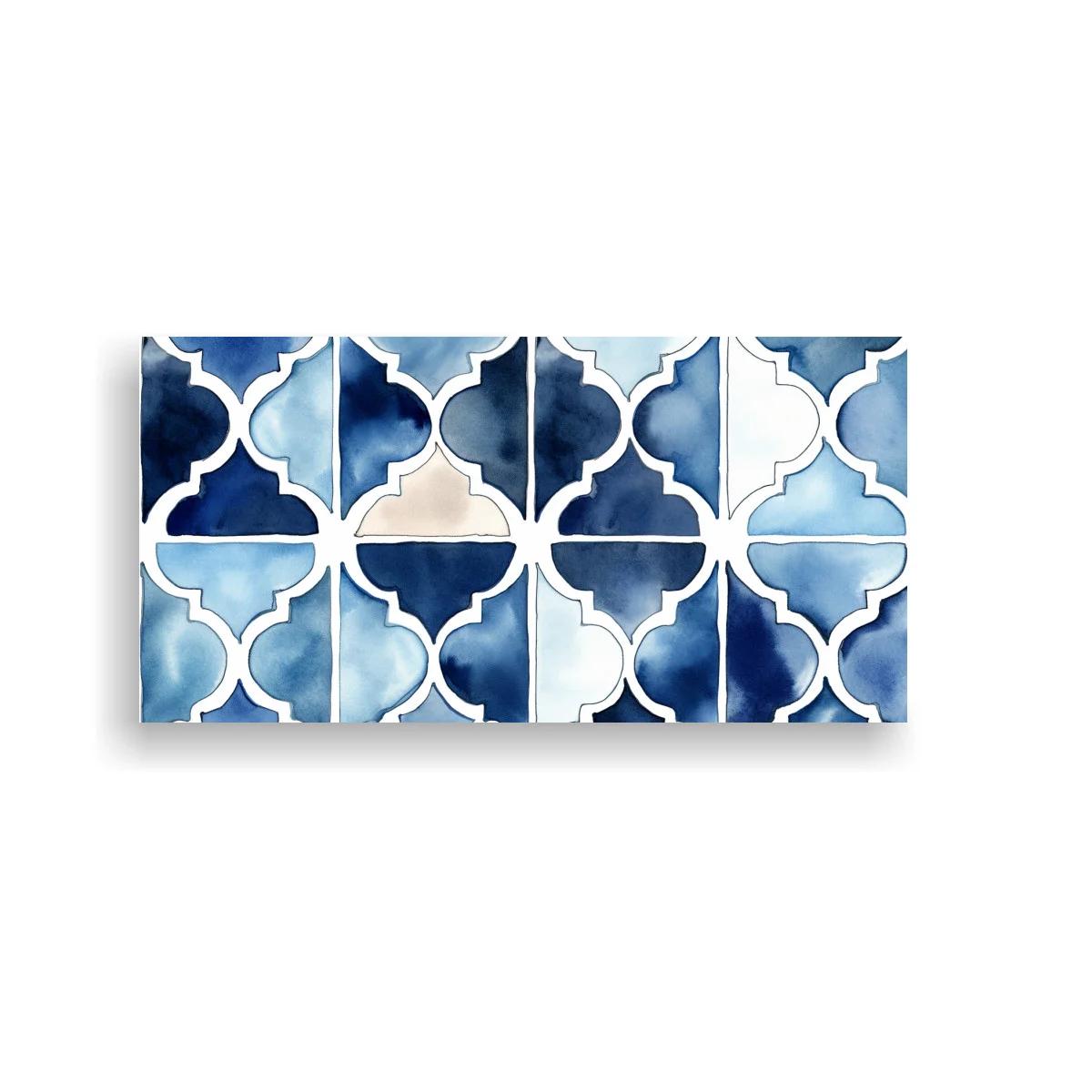 Cuadro patrón geométrico marroquí en azul y beige