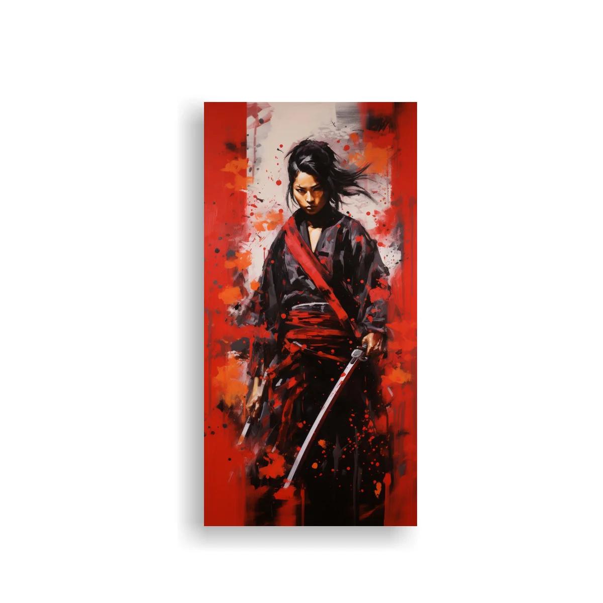 Cuadro samurái con katana y salpicaduras rojas — imagen principal