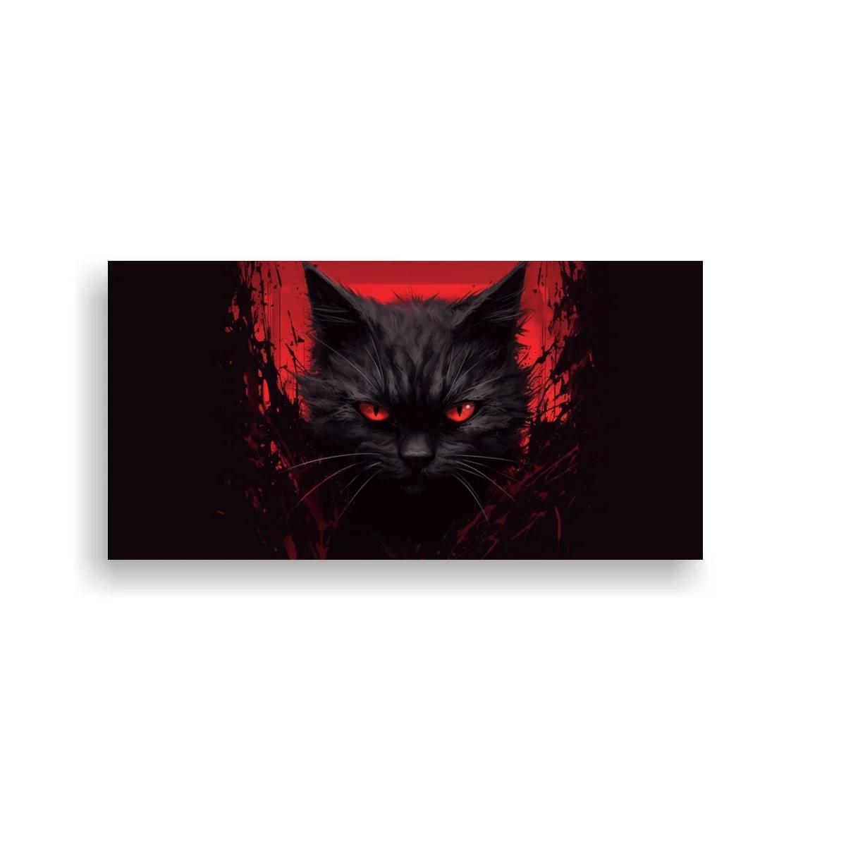 Cuadro gato negro de ojos rojos con contraste negro y rojo