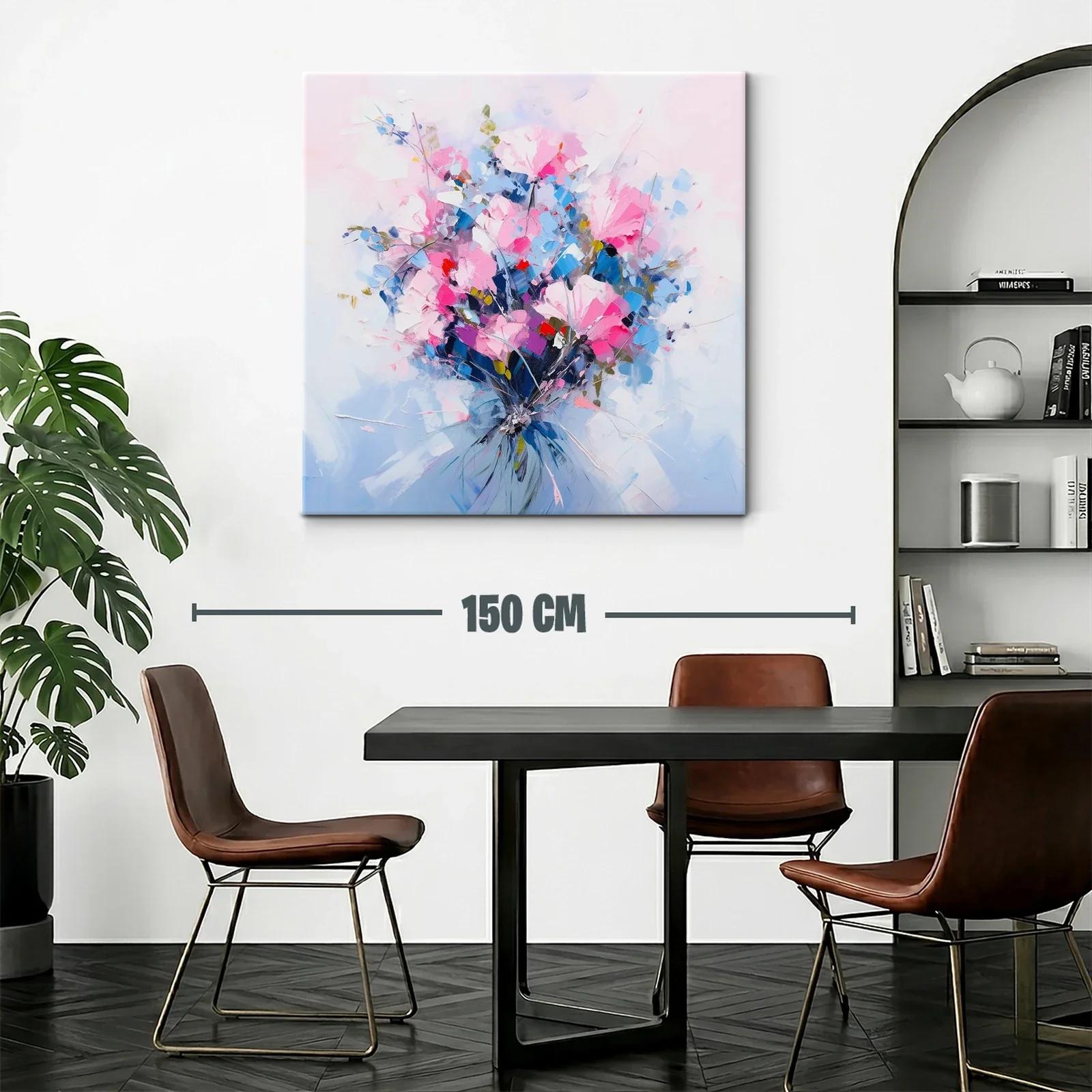 Cuadro con ramo vibrante de flores rosas y azules — miniatura 2