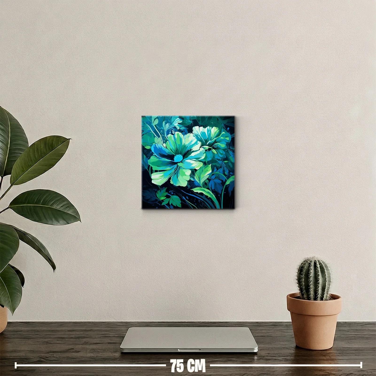 Cuadro floral en tonos azules y verdes vibrantes — miniatura 2