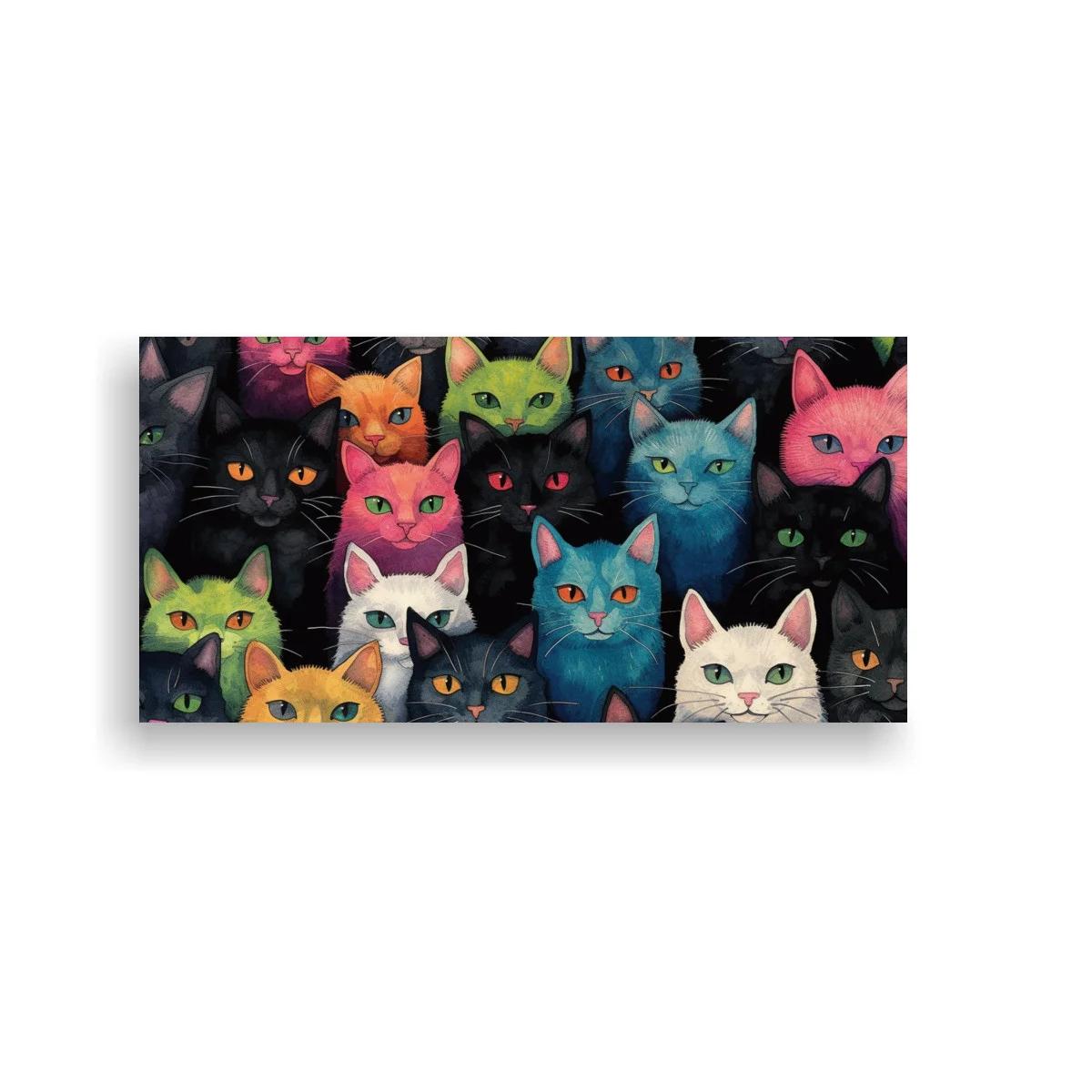 Cuadro grupo de gatos de colores en patrón compacto