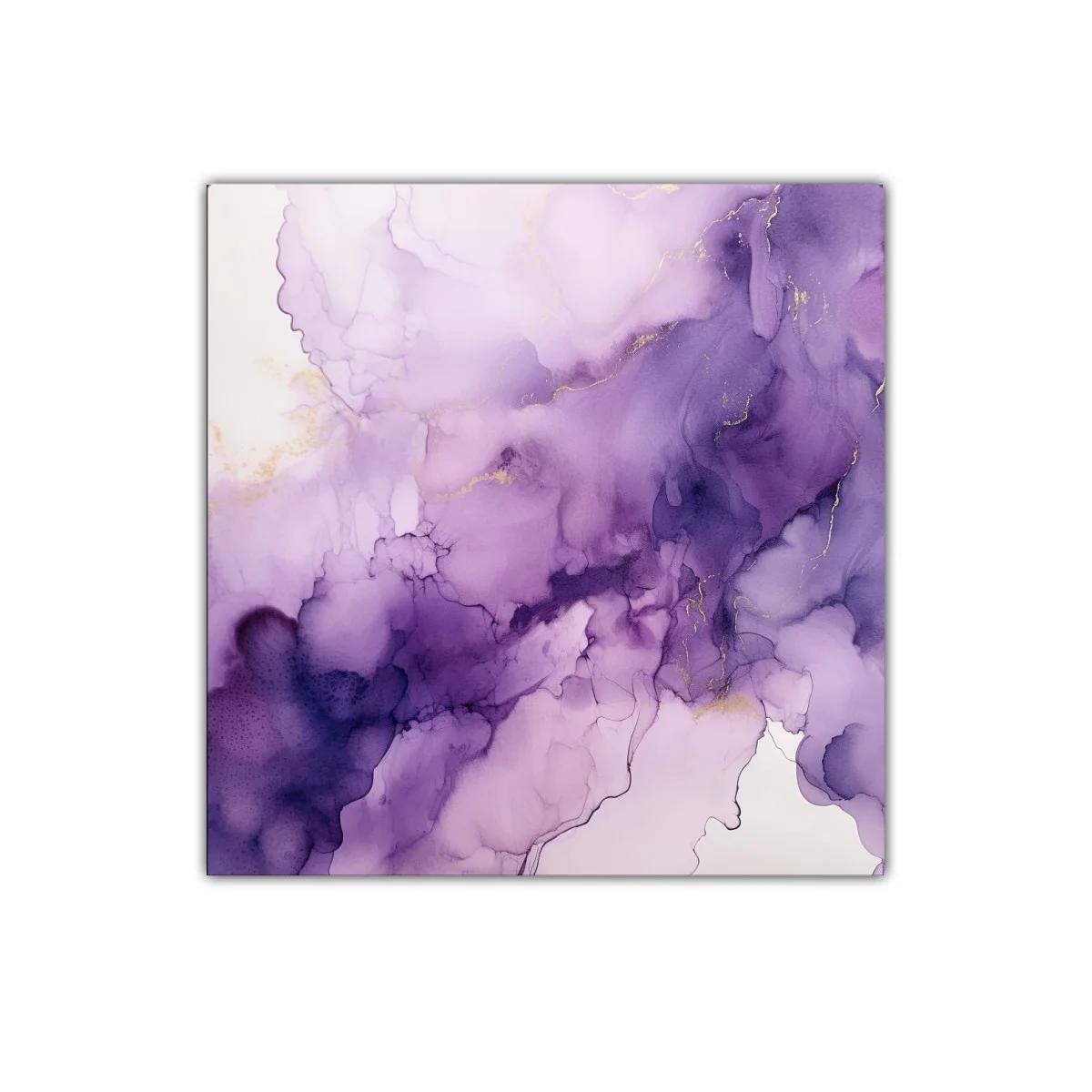Cuadro decorativo con abstracción en tonos morados y dorados