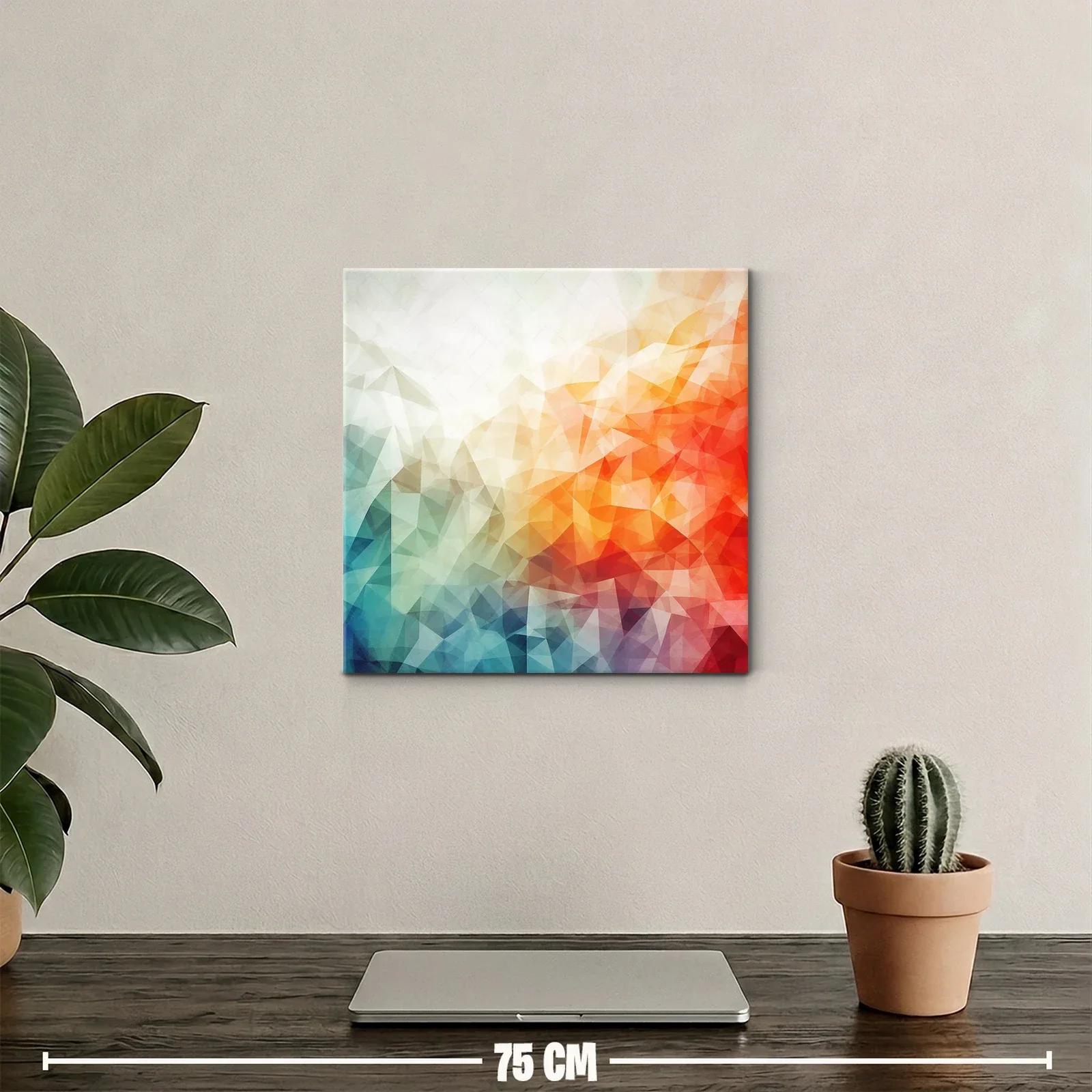 Cuadro abstracto con tonos cálidos y fríos en triángulos — miniatura 2