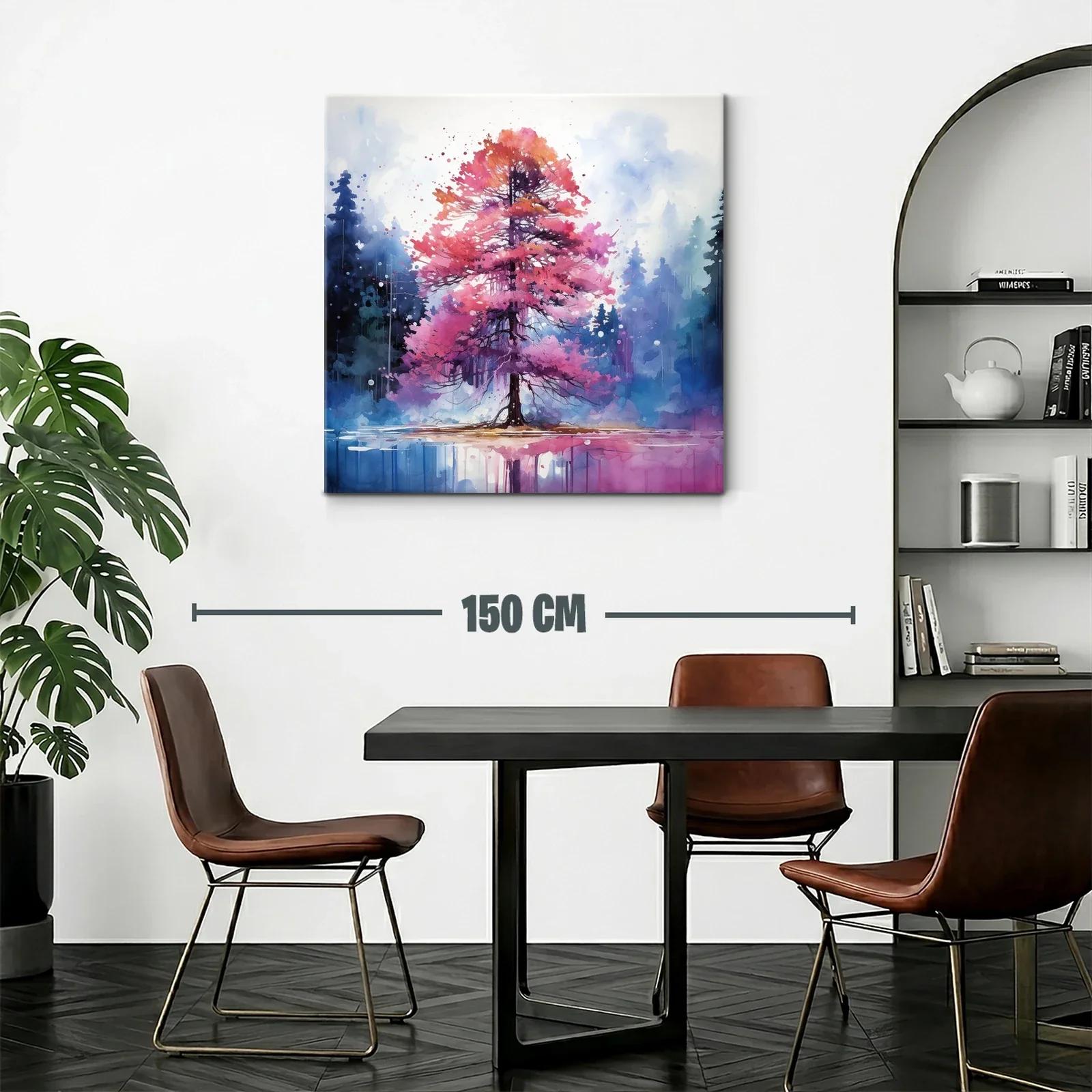 Árbol vibrante en tonos morados y rosas sobre lago tranquilo — miniatura 2
