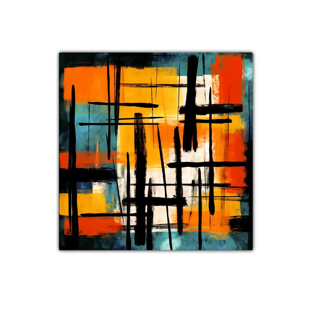 Cuadro Abstracto con Líneas Negras y Tonos Cálidos — imagen principal