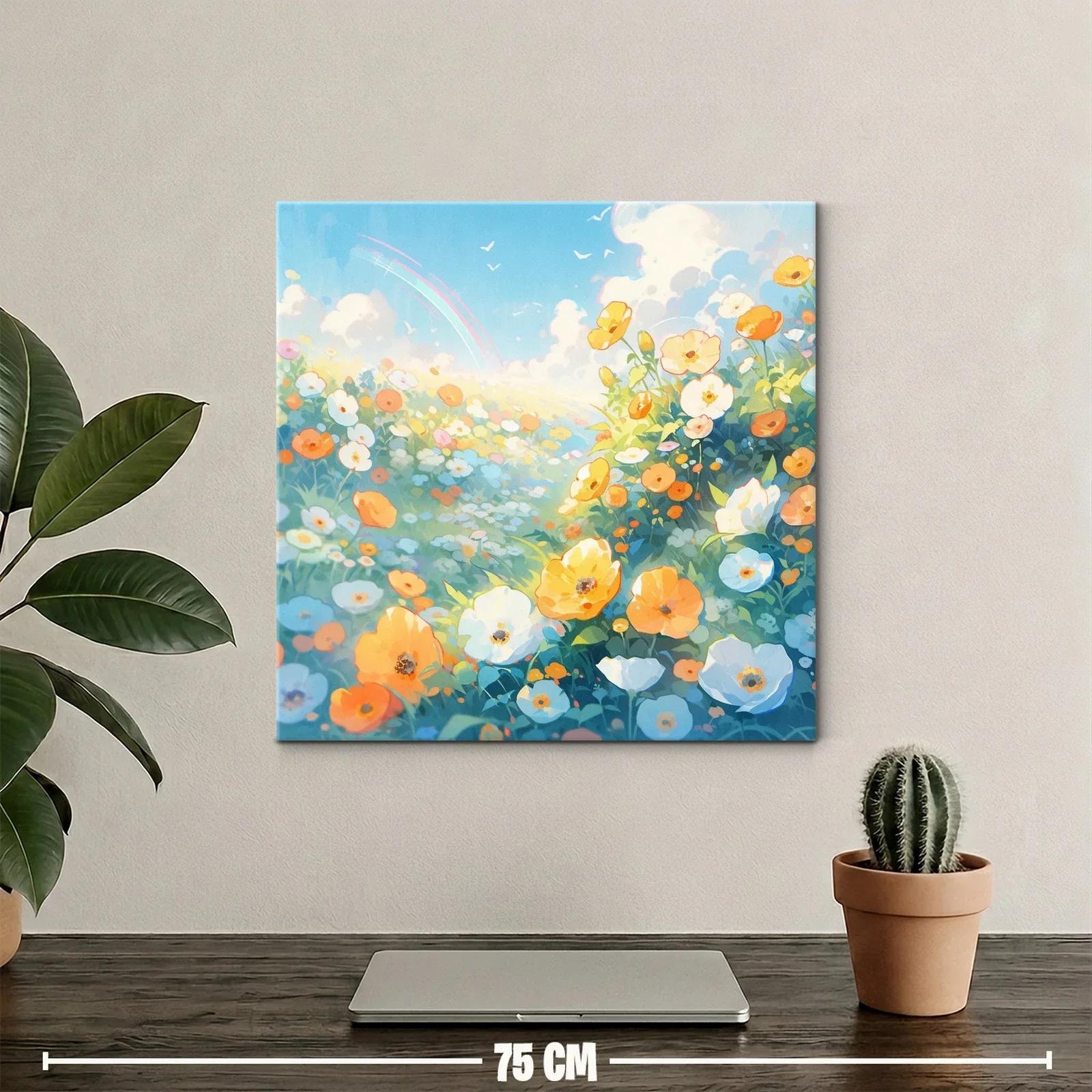 Cuadro paisaje con campo de flores y cielo azul brillante — miniatura 2
