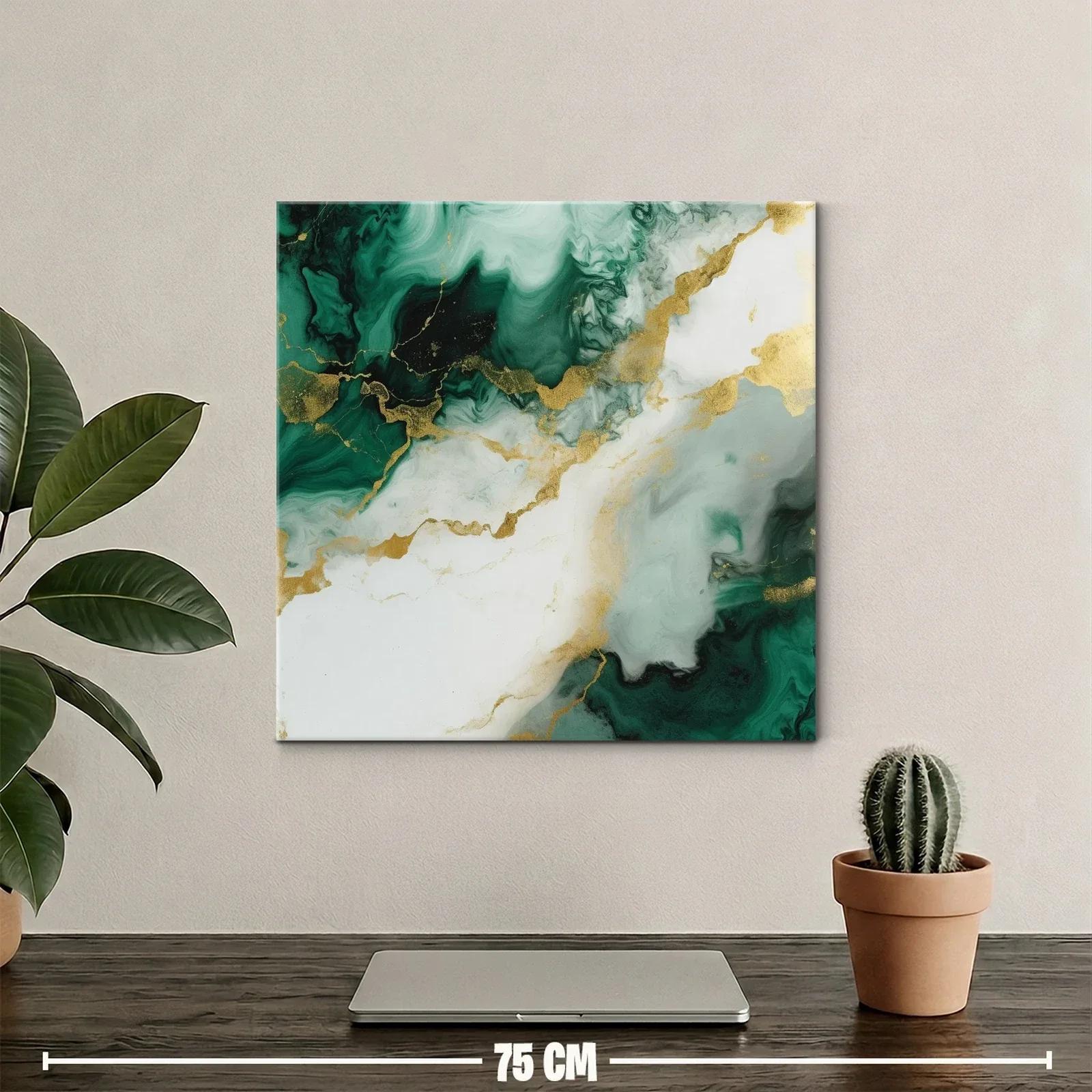 Cuadro abstracto con tonos verdes y dorados elegantes — miniatura 2