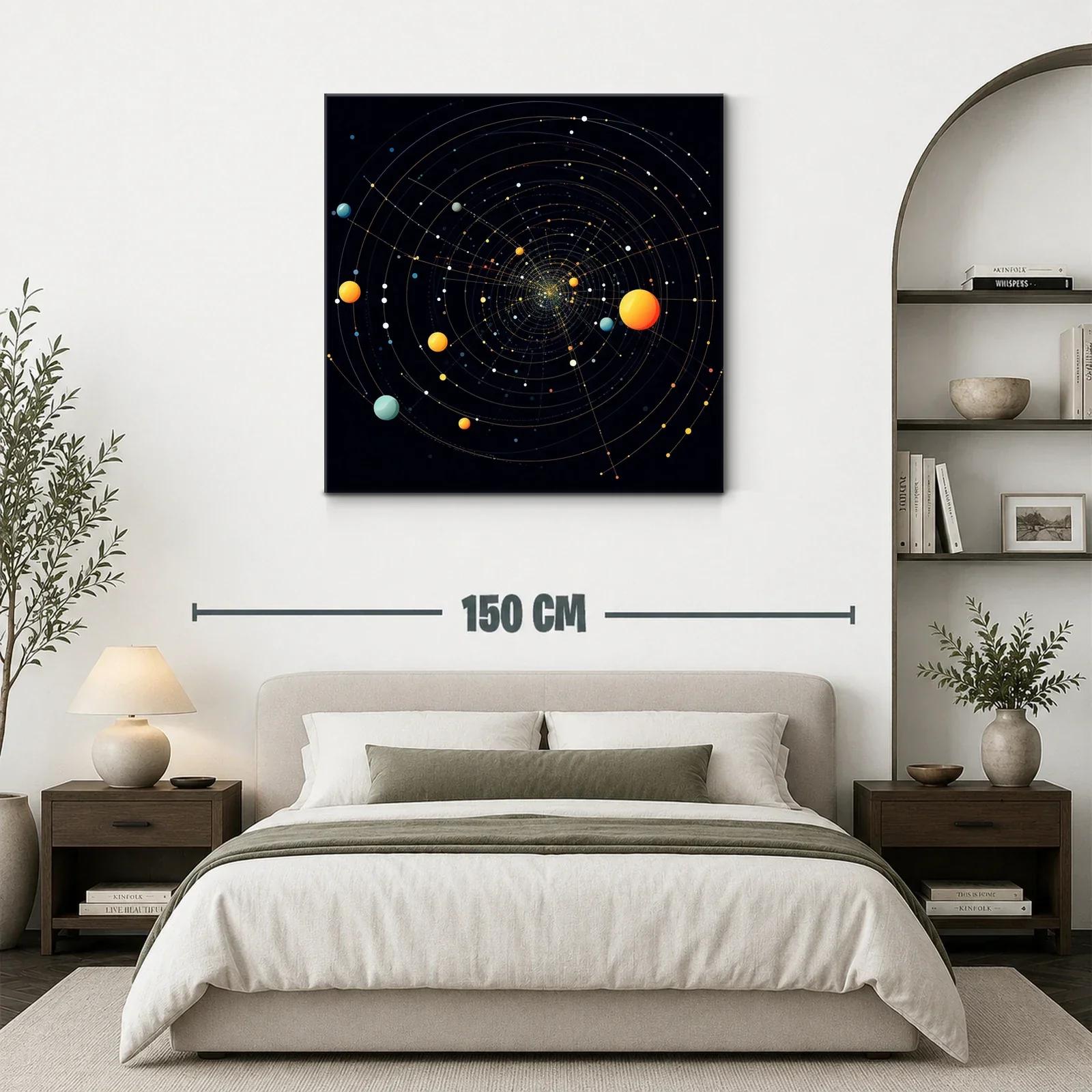 Cuadro abstracto con espiral cósmica y elementos planetarios — miniatura 3