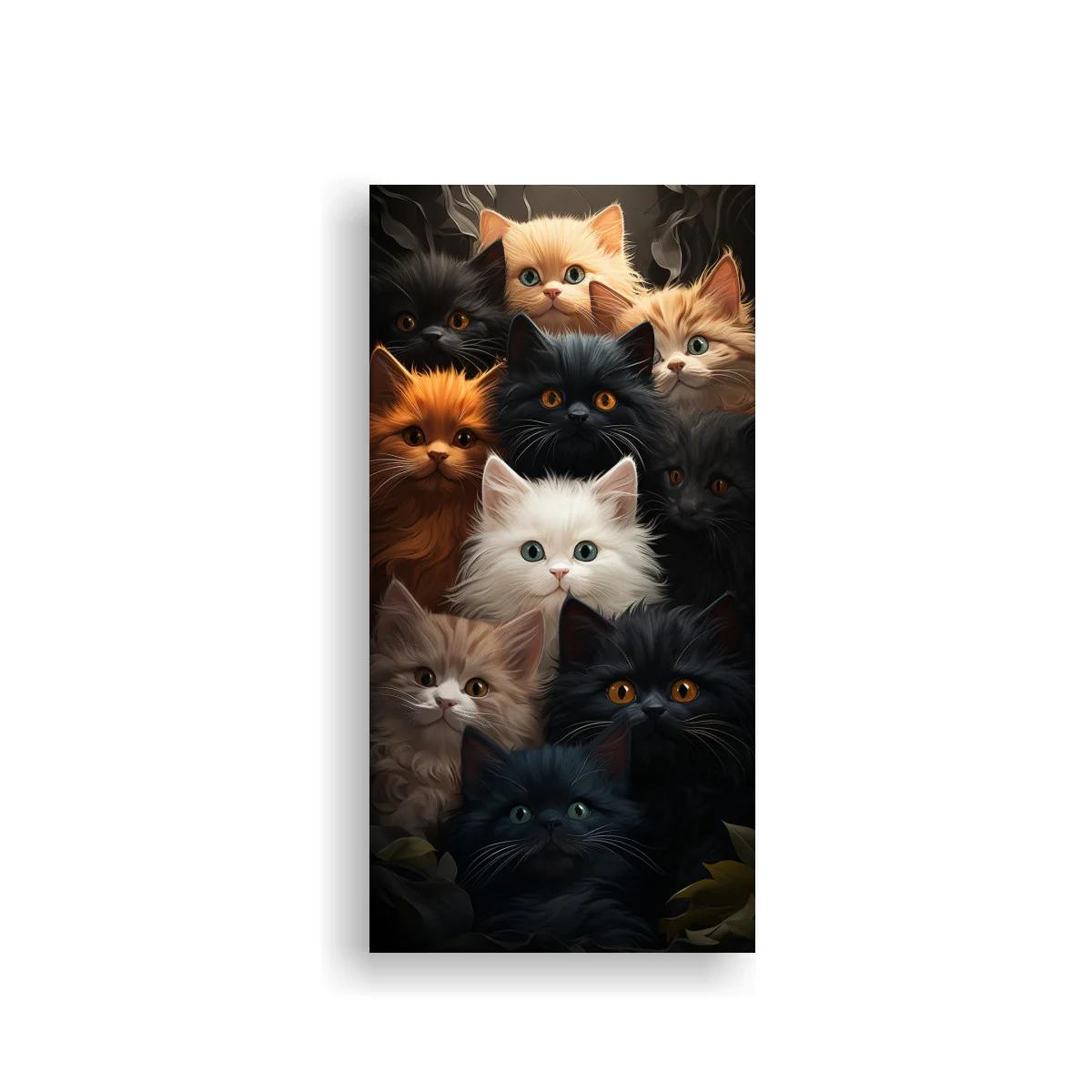 Cuadro grupo de gatitos de pelo largo asomando desde la oscuridad
