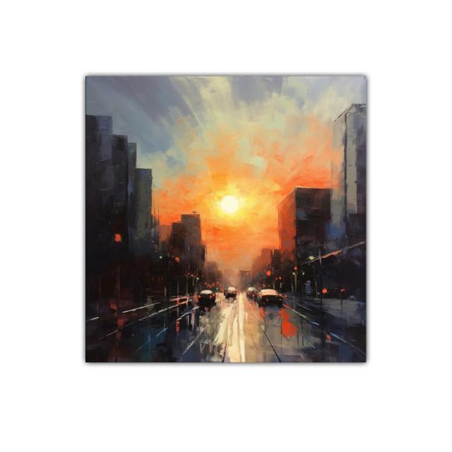 Atardecer vibrante en ciudad urbana al anochecer