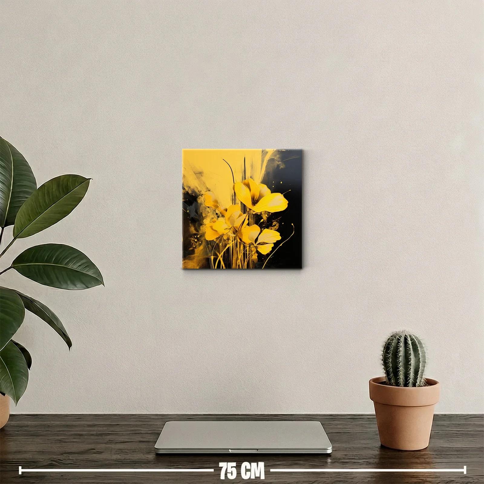 Cuadro decorativo flores amarillas vibrantes sobre fondo oscuro — miniatura 2