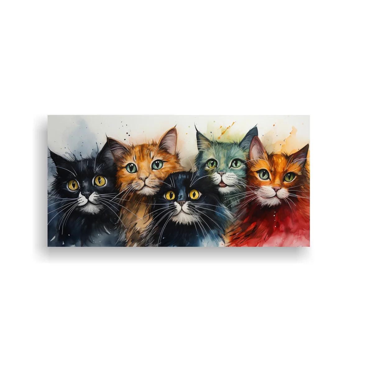 Cuadro grupo de gatos con efecto acuarela y salpicaduras