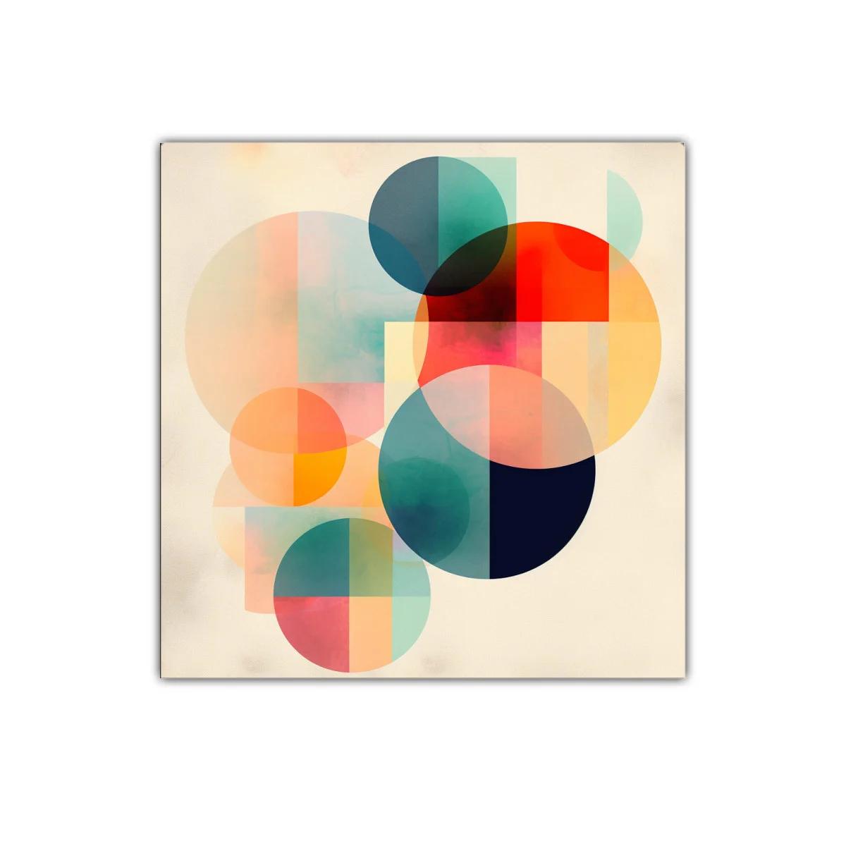 Composición abstracta con círculos en tonos cálidos y fríos