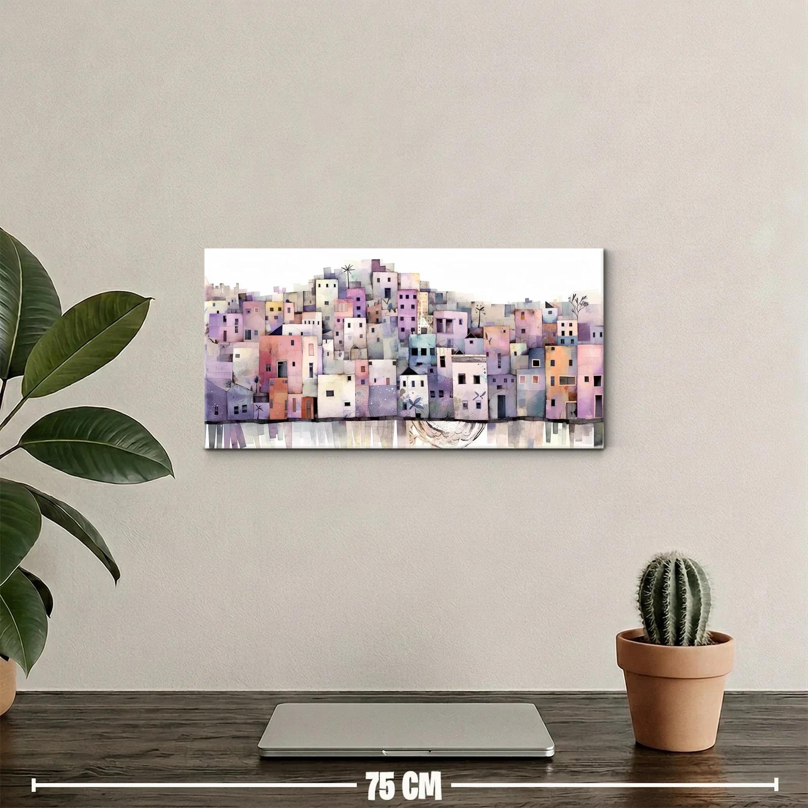 Cuadro casas apiladas en tonos pastel — miniatura 2