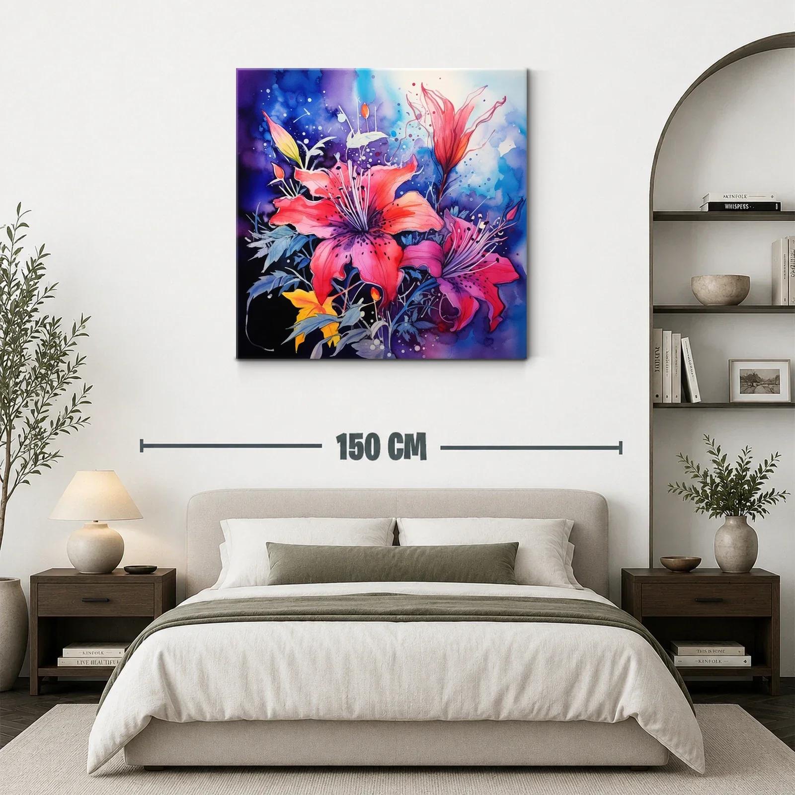 Cuadro vibrante con flores rojas y fondo azul intenso — miniatura 3