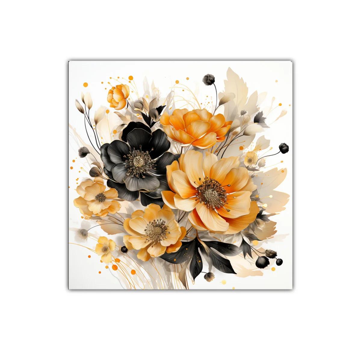 Flores vibrantes en tonos dorados y negros para decorar