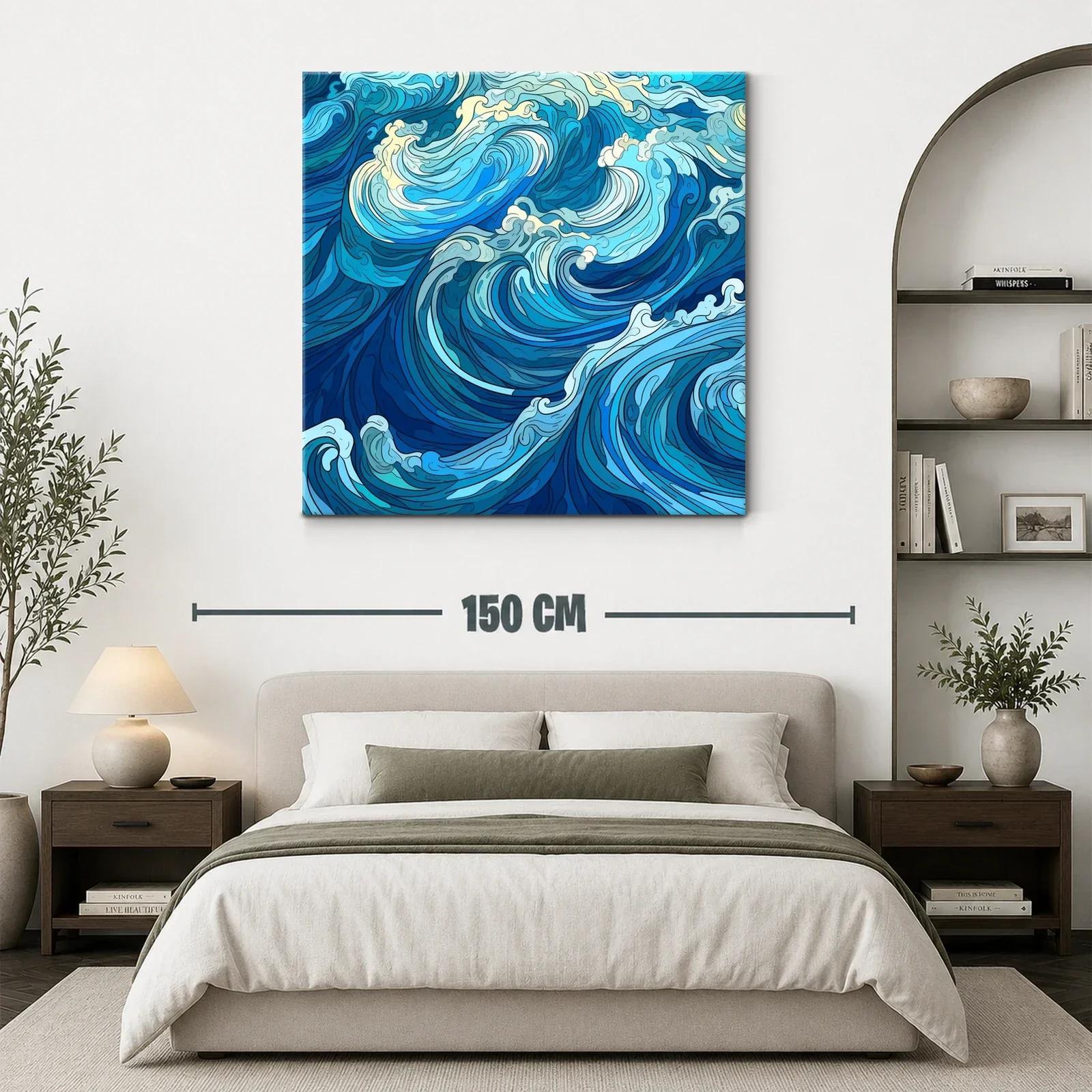 Dinámica composición de olas en tonos azules y cremas — miniatura 3