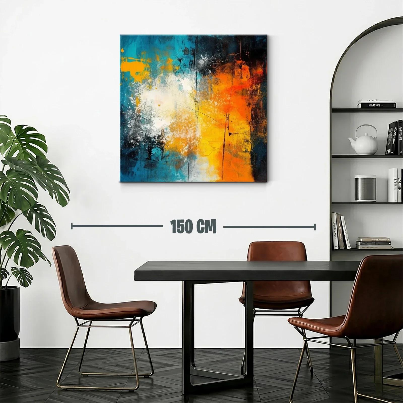 Cuadro abstracto vibrante con tonos azul y naranja intenso — miniatura 2