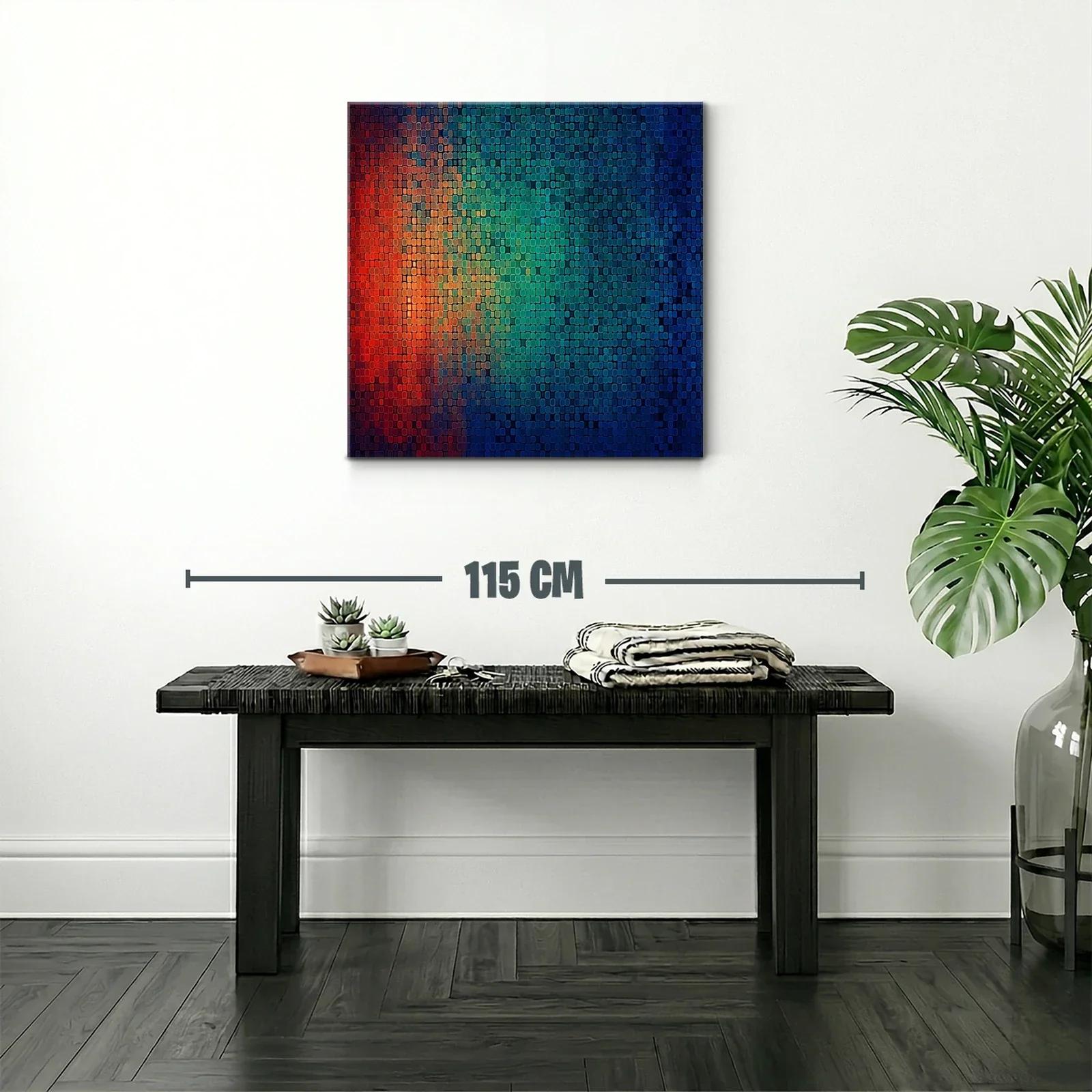 Cuadro abstracto mosaico en vibrantes tonos cálidos y fríos — miniatura 2