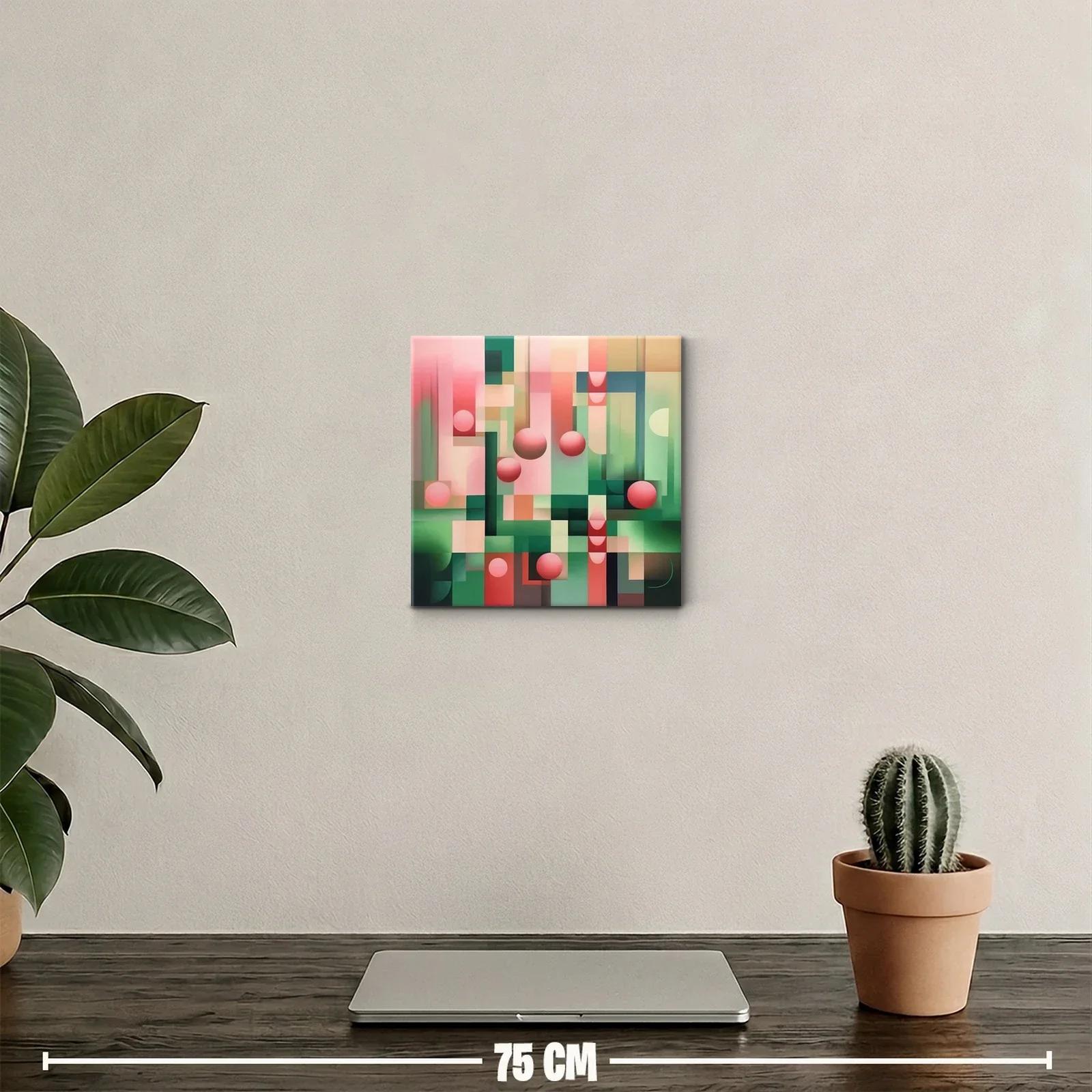 Cuadro Geométrico con Esferas en Tonos Rosa y Verde — miniatura 2