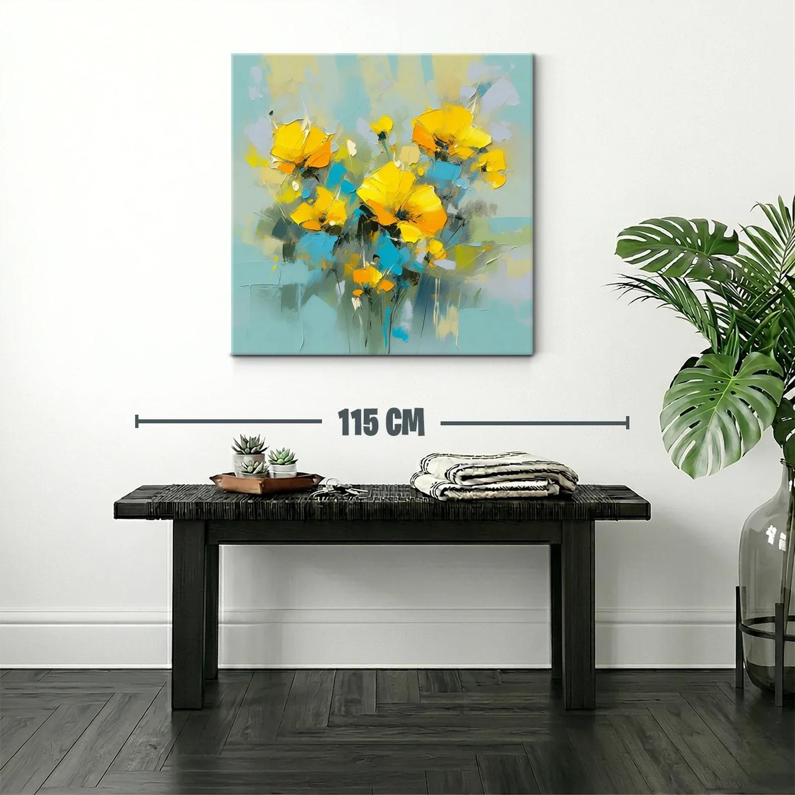 Cuadro floral vibrante con tonos amarillos y azules — miniatura 2