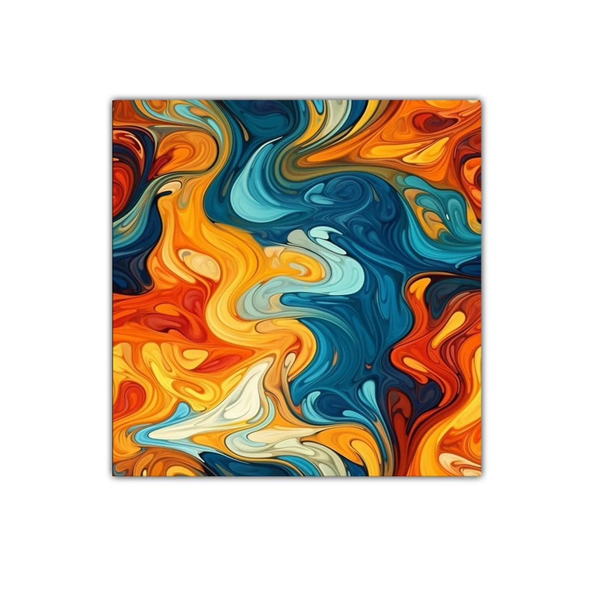 Cuadro decorativo con diseño abstracto en tonos cálidos y fríos