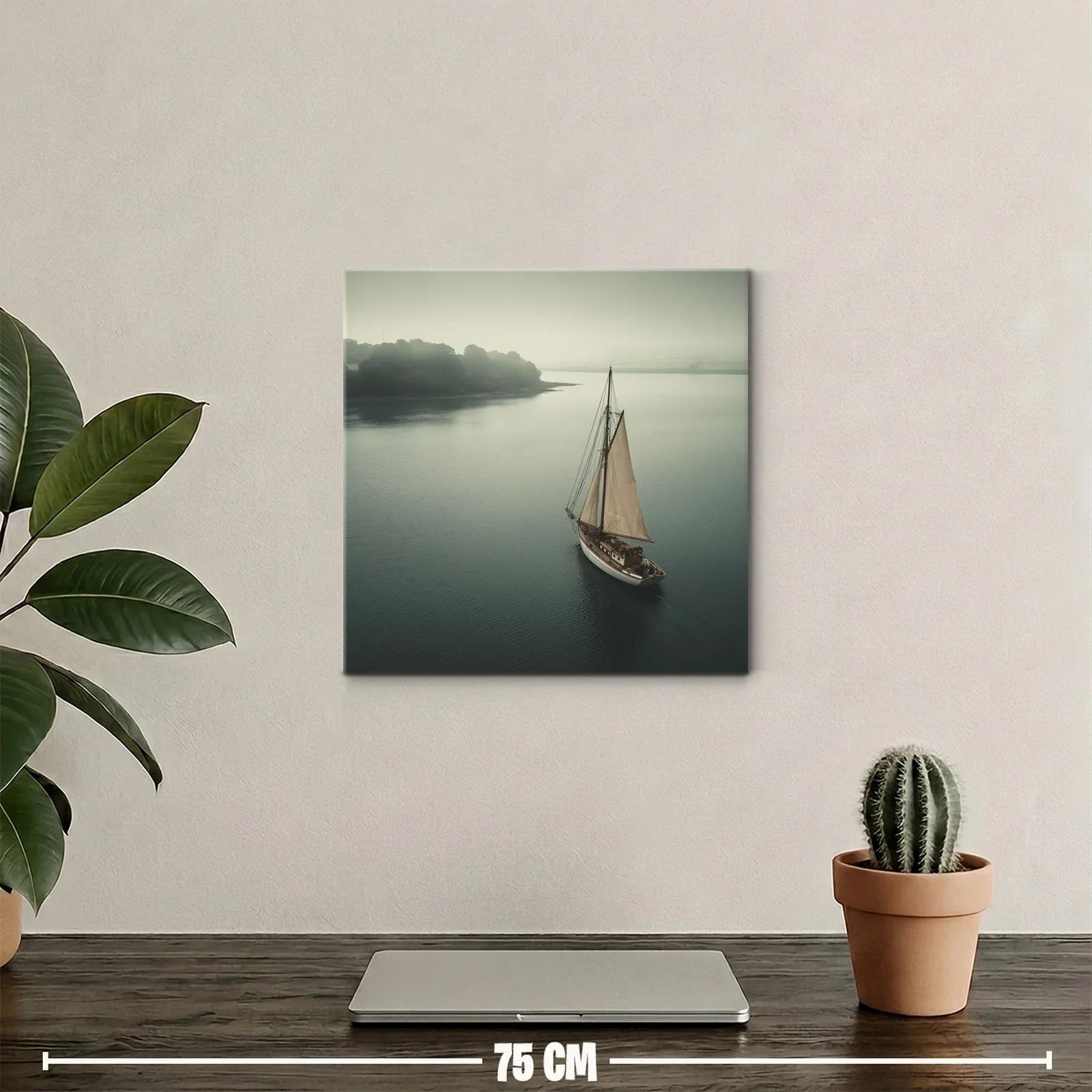 Velero navegando en paisaje marino brumoso y sereno — miniatura 2
