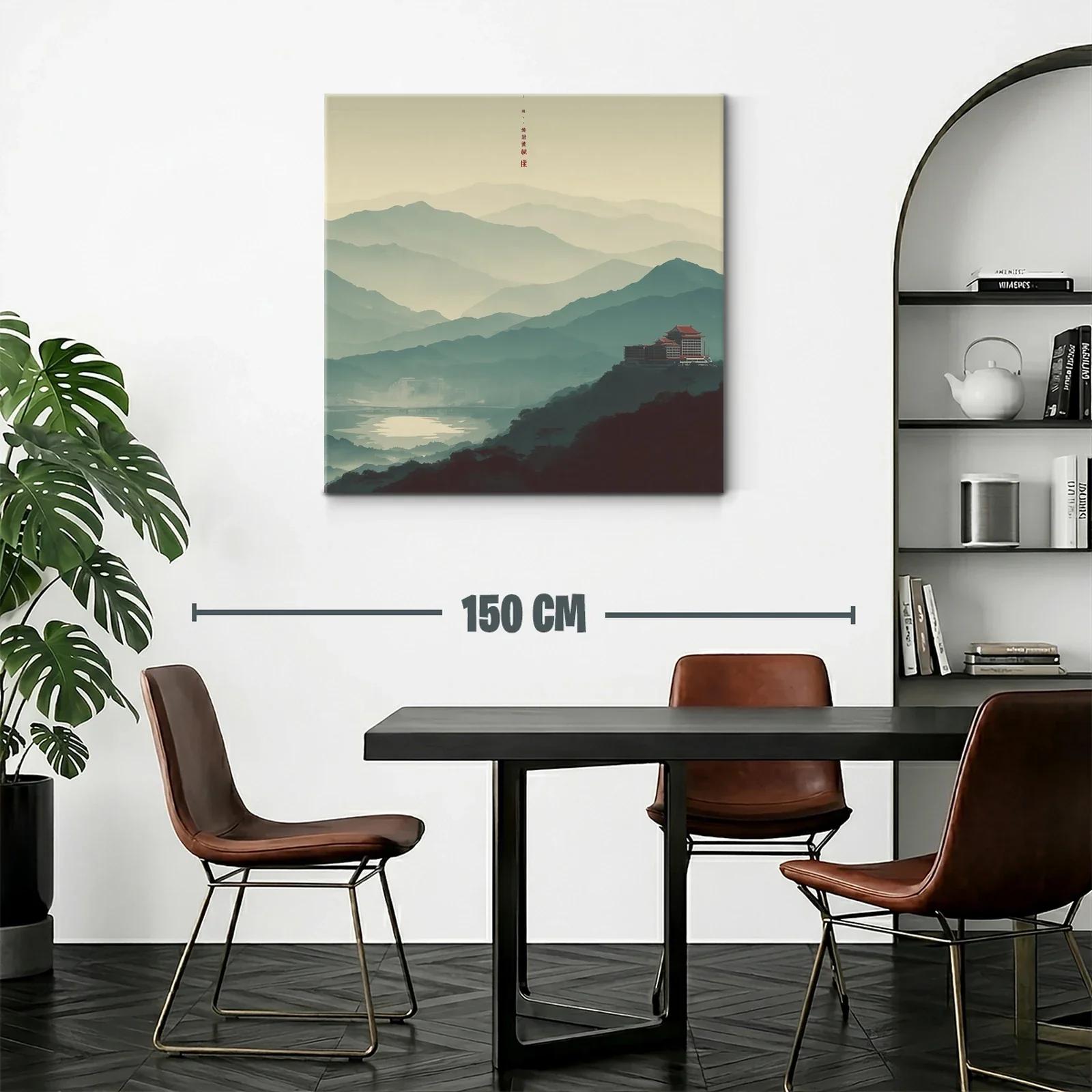 Paisaje con montañas y templo tradicional en calma matutina — miniatura 2